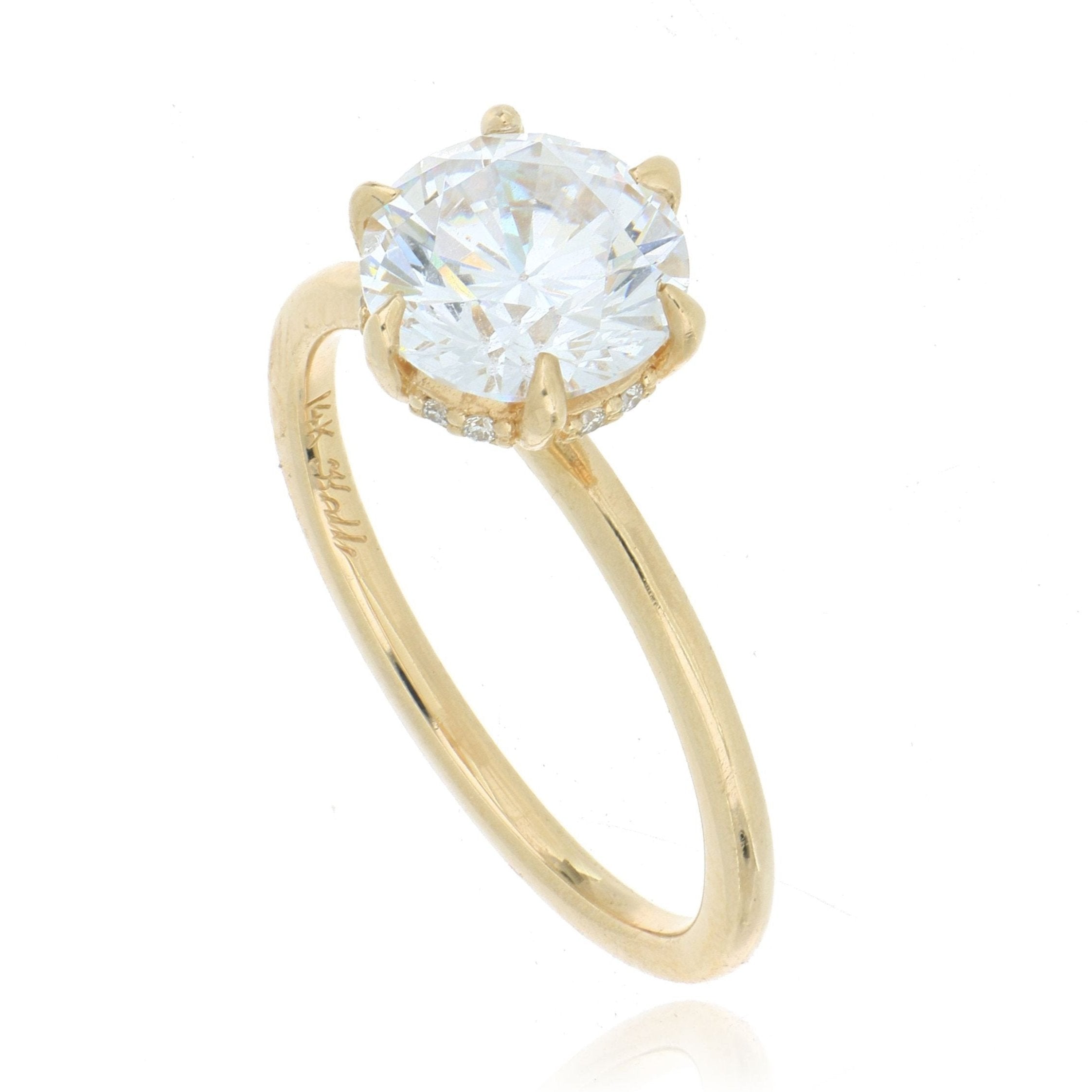 14k Yellow Gold 6 Prong Solitaire Engagement Ring Semi Mount With Diamond Hidden Halo