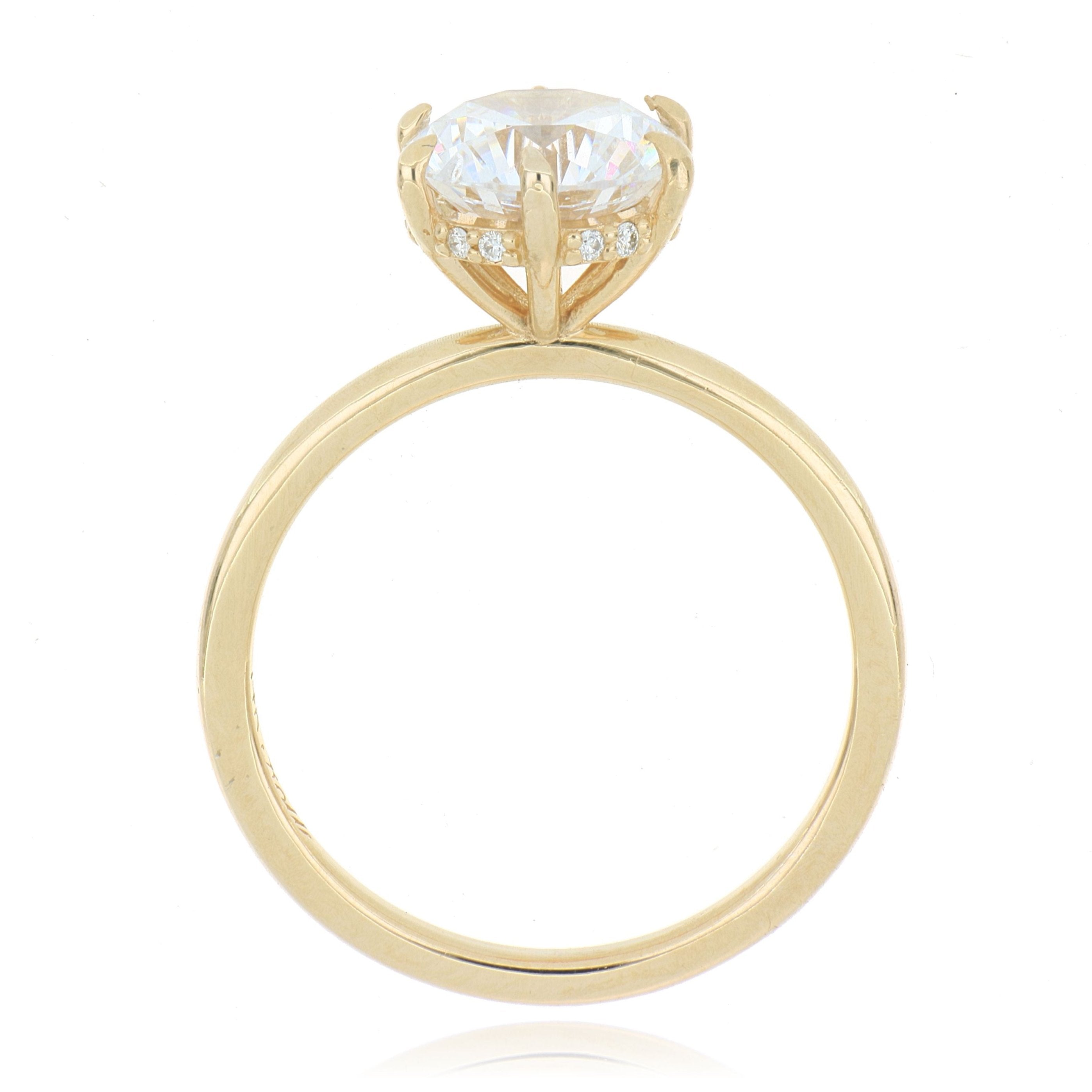 14k Yellow Gold 6 Prong Solitaire Engagement Ring Semi Mount With Diamond Hidden Halo