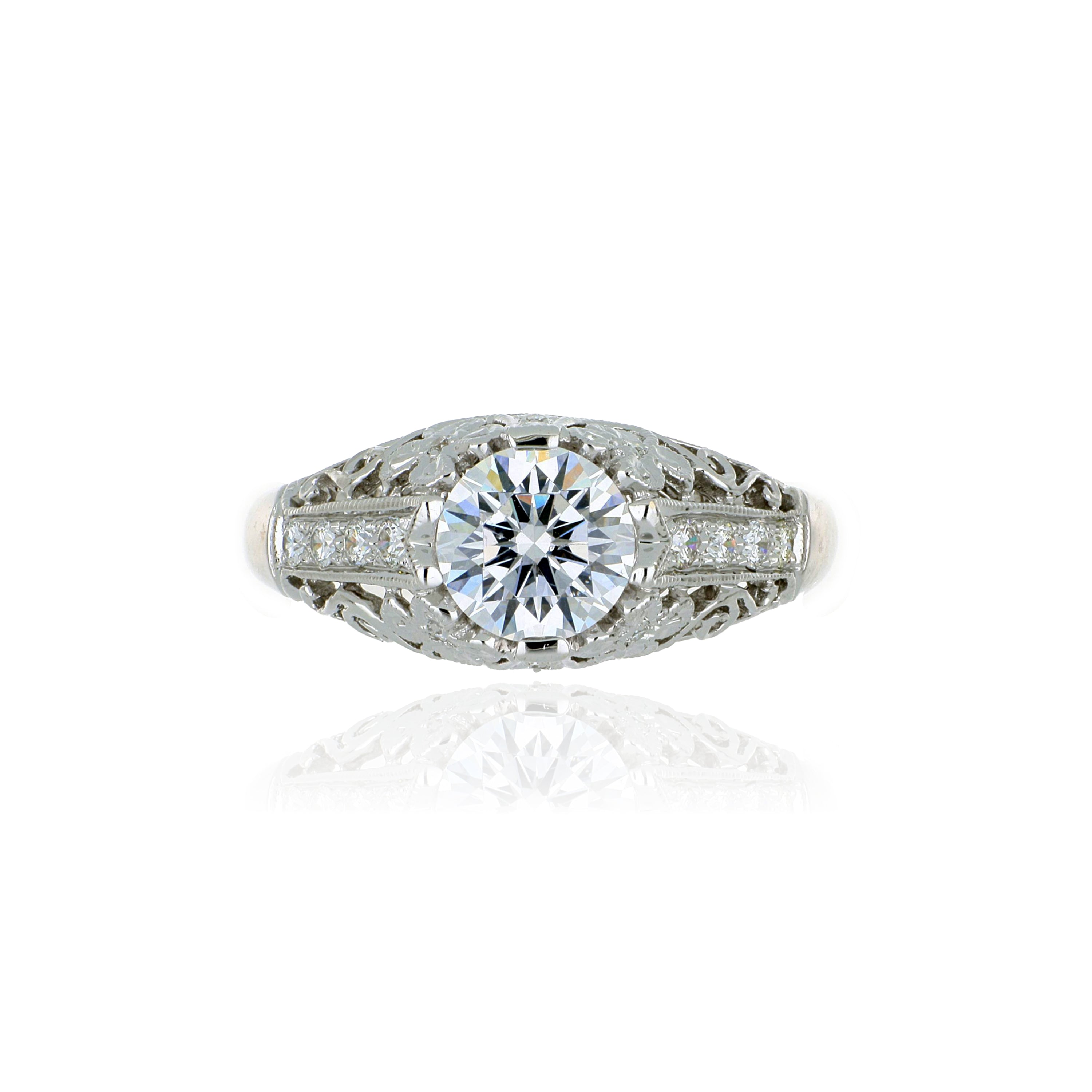 18k White Gold Diamond Accented Engagement Ring Semi Mount - Charles Koll Jewelers