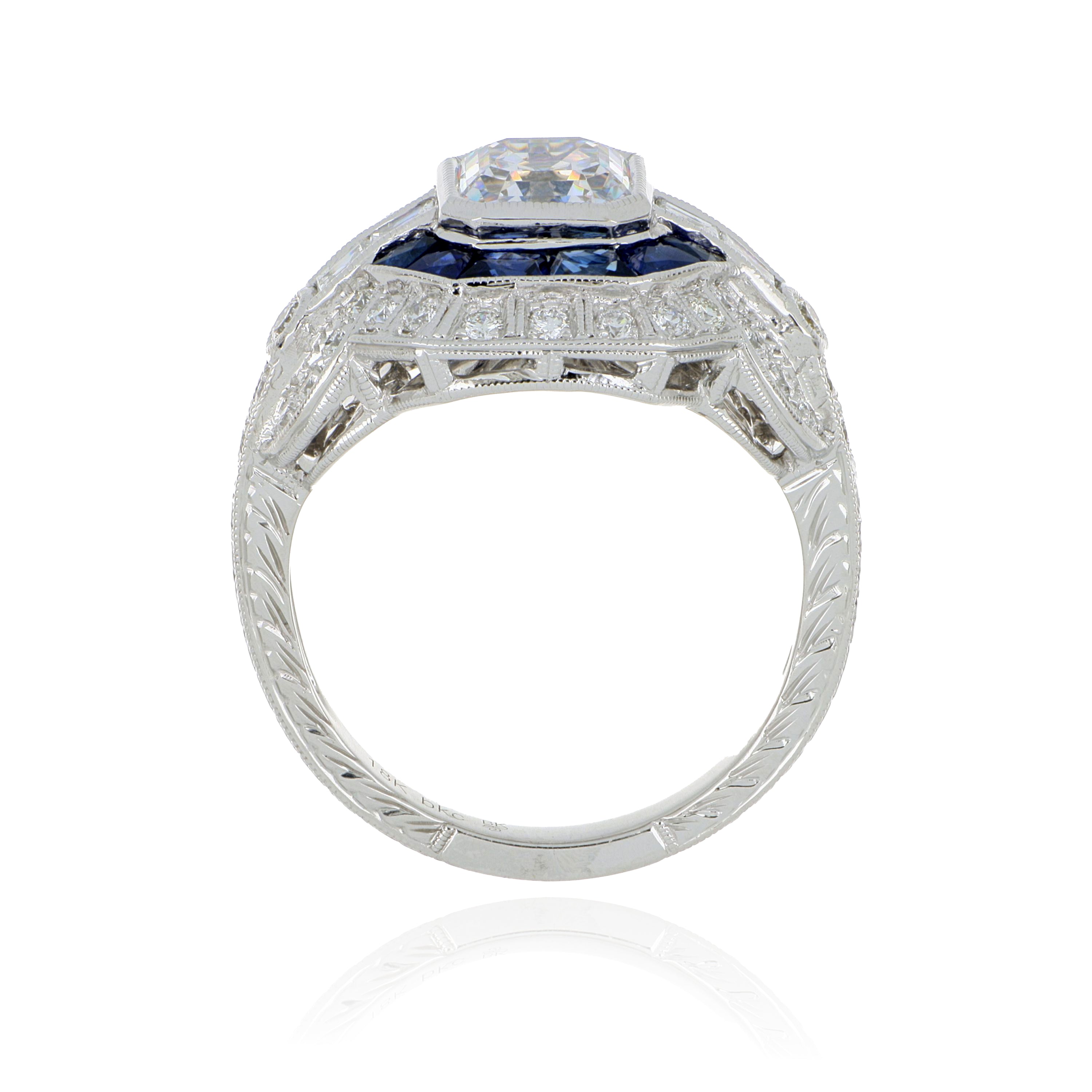 18k White Gold Sapphire and Diamond Accented Engagement Ring Semi Mount - Charles Koll Jewelers