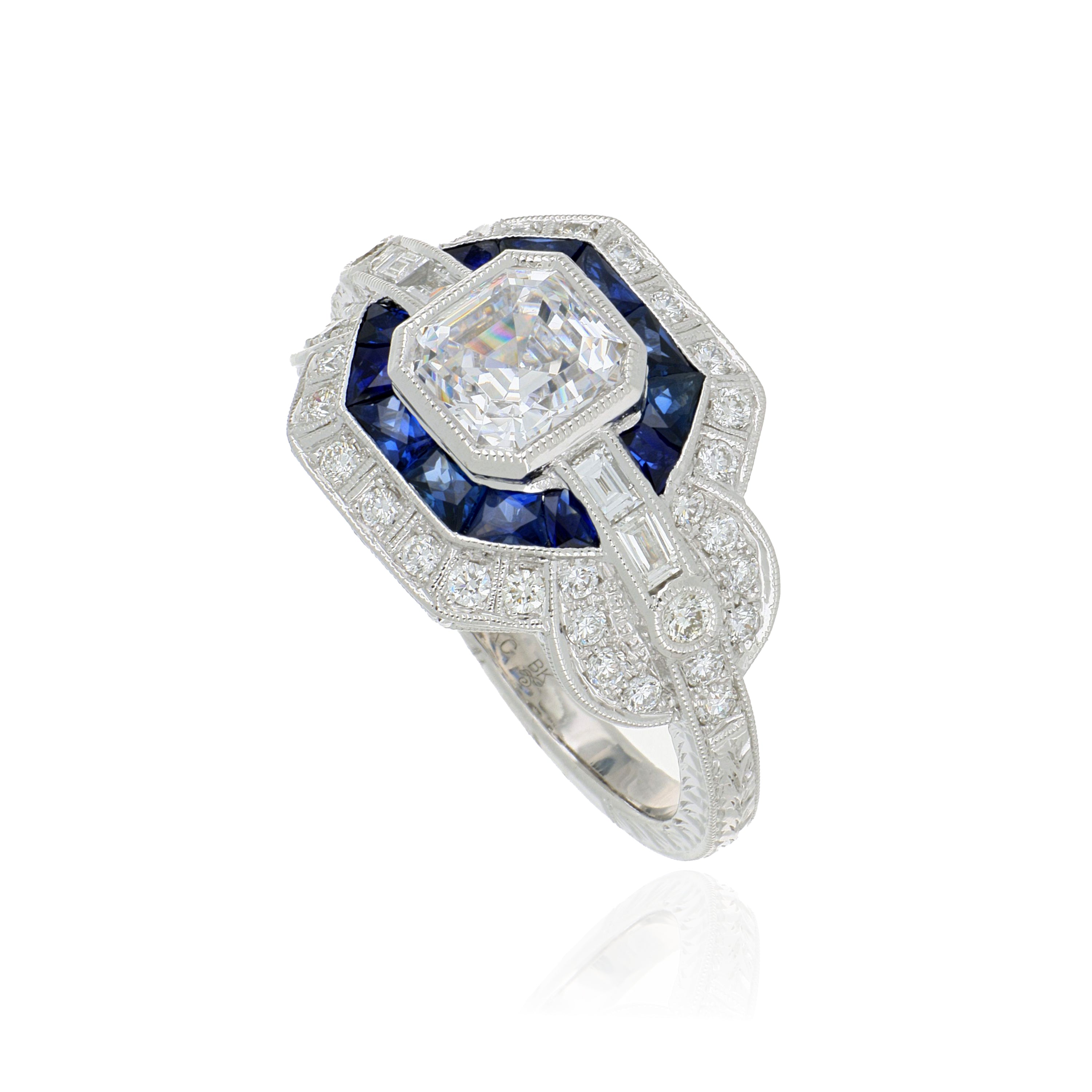 18k White Gold Sapphire and Diamond Accented Engagement Ring Semi Mount - Charles Koll Jewelers