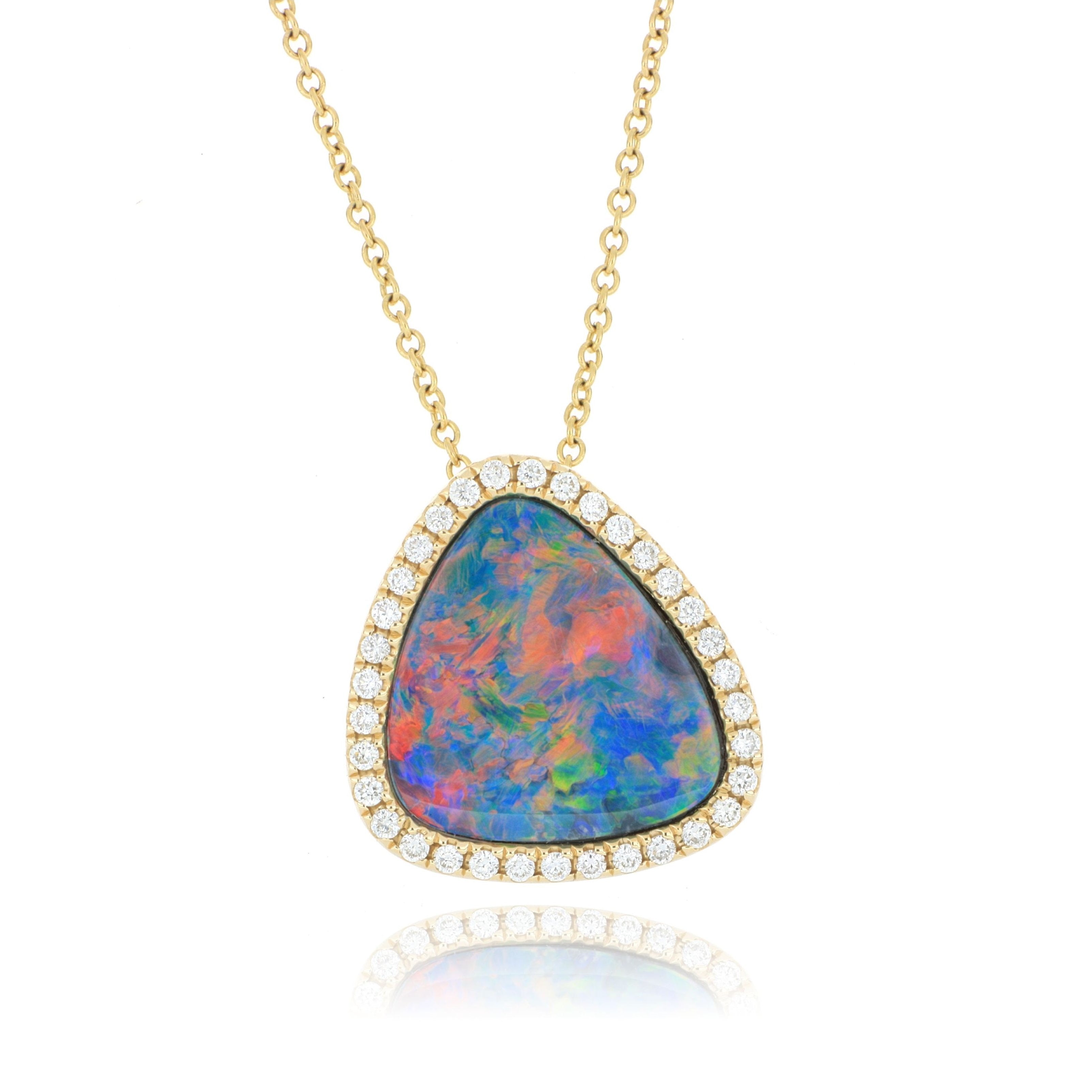 14k Australian Opal and Diamond Accented Necklace