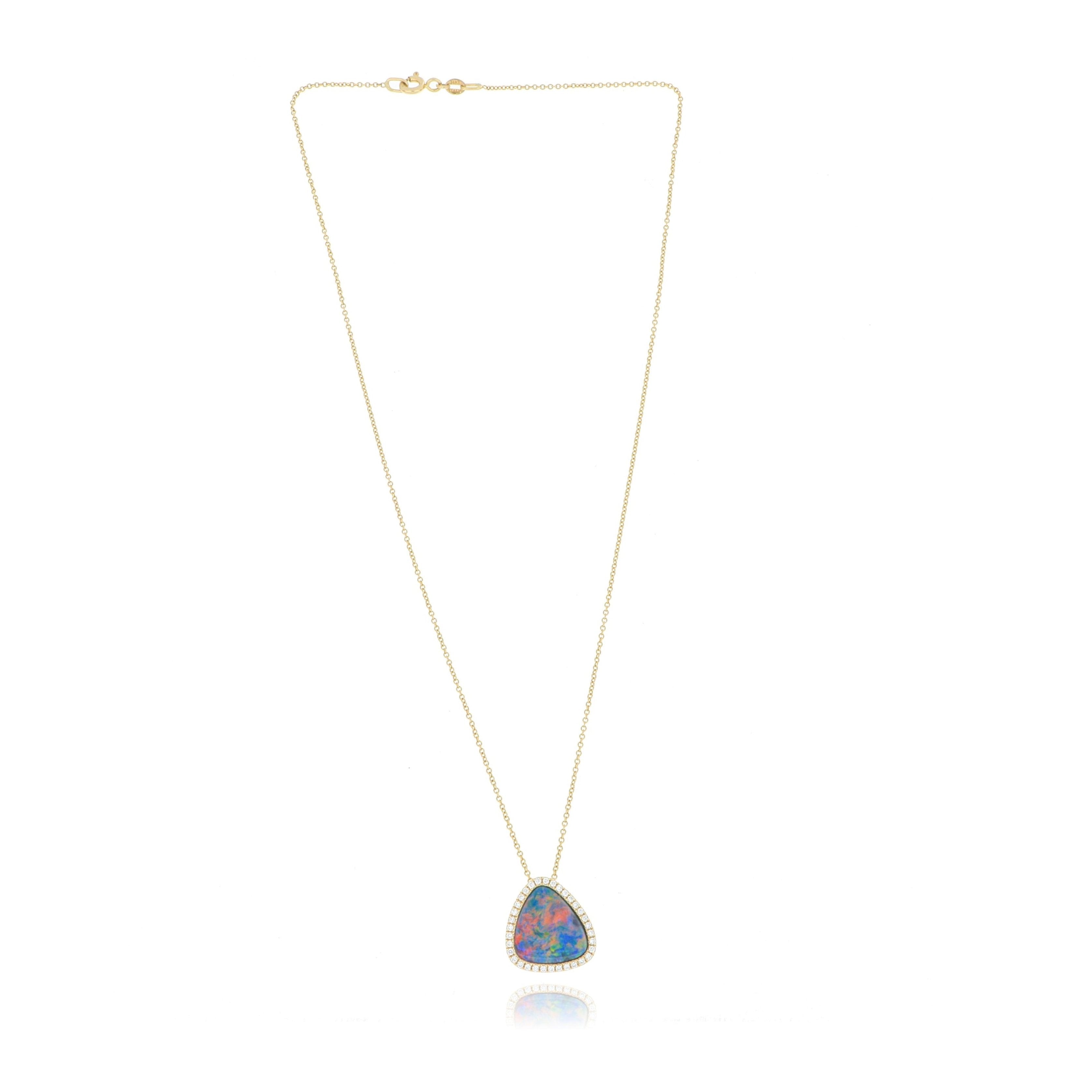 14k Australian Opal and Diamond Accented Necklace