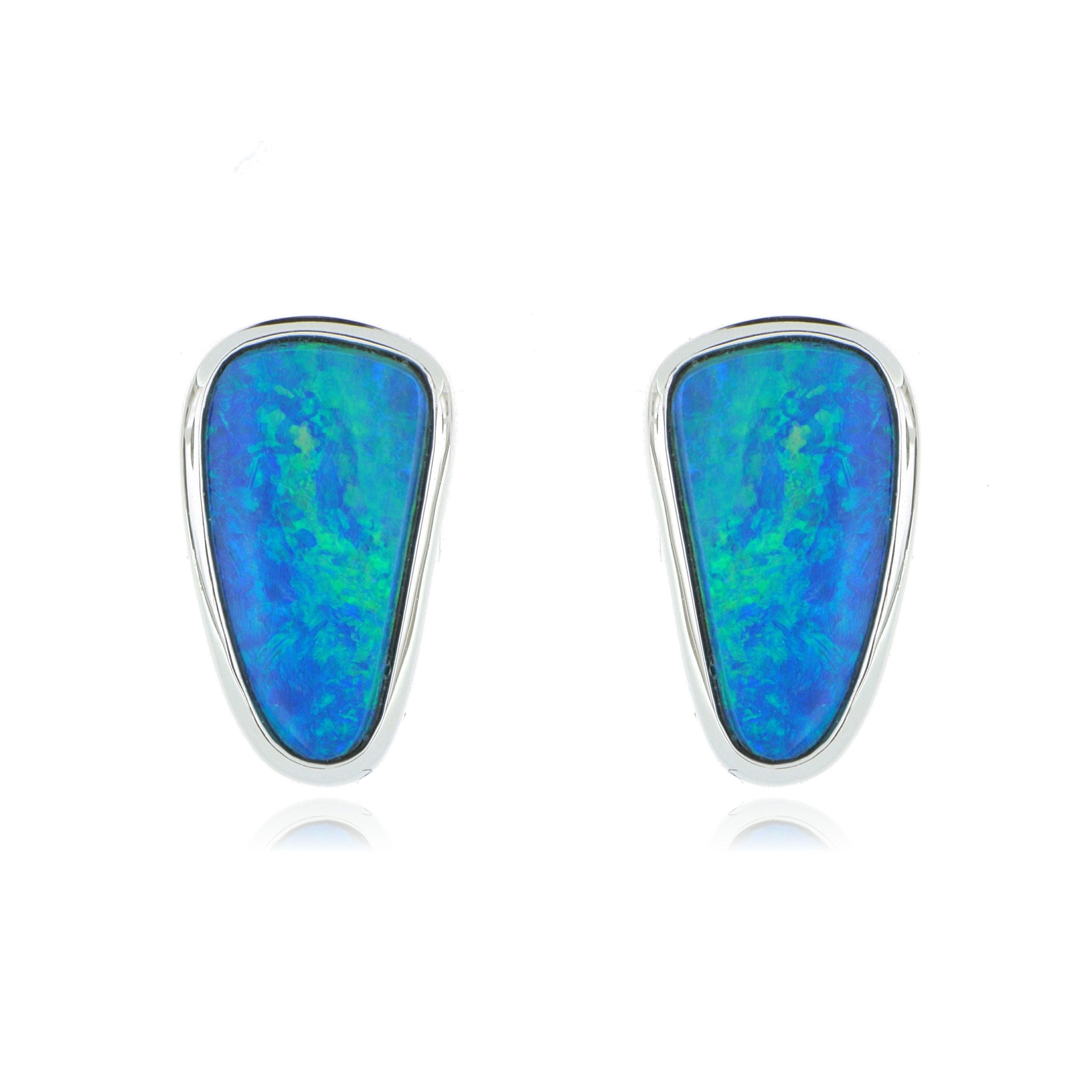 14k White Gold Bezel Set Freeform Opal Studs