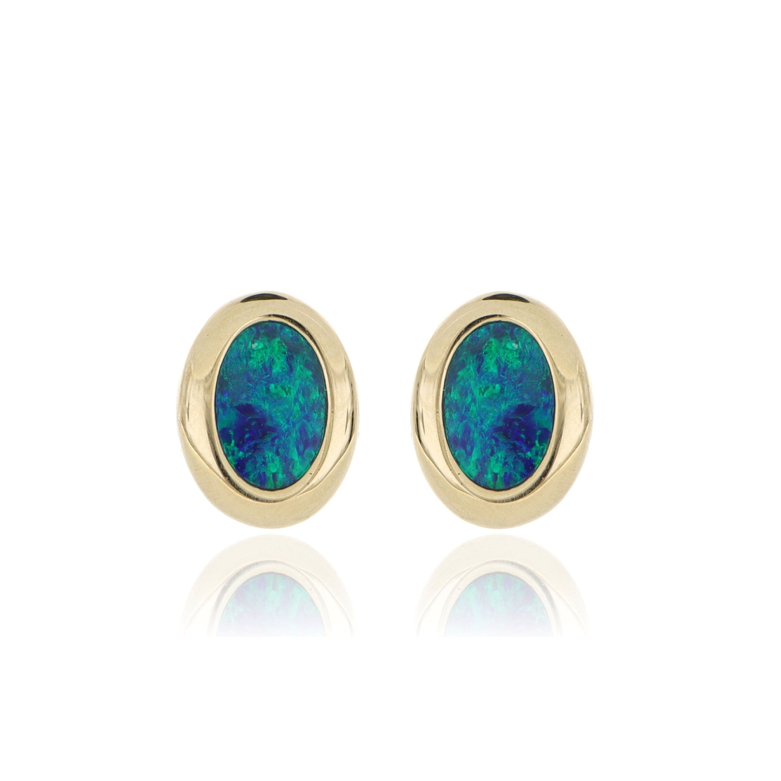 14k Yellow Gold Bezel Set Australian Opal Studs