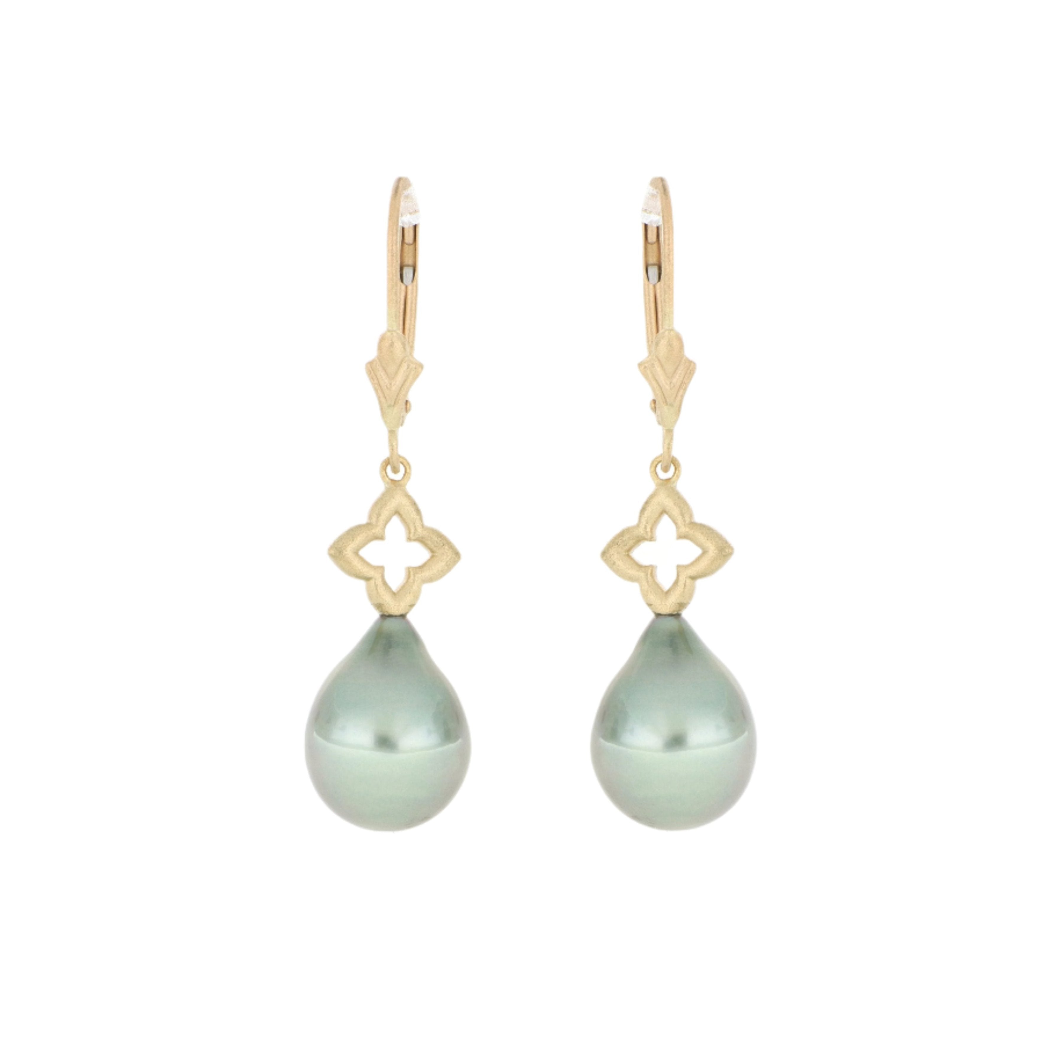 14k Yellow Gold Tahitian Pearl Drop Earrings