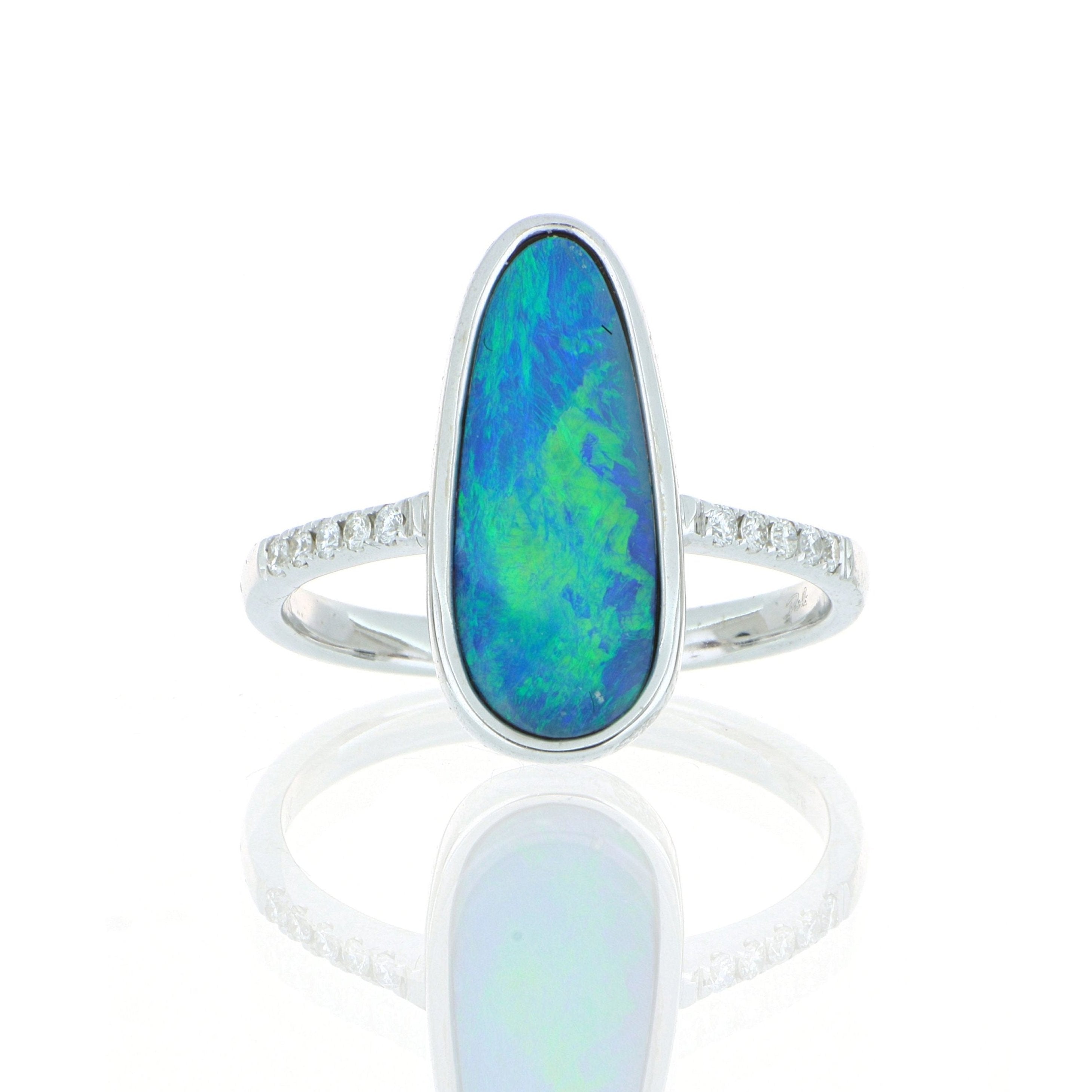 14k White Gold Diamond Accented Opal Ring