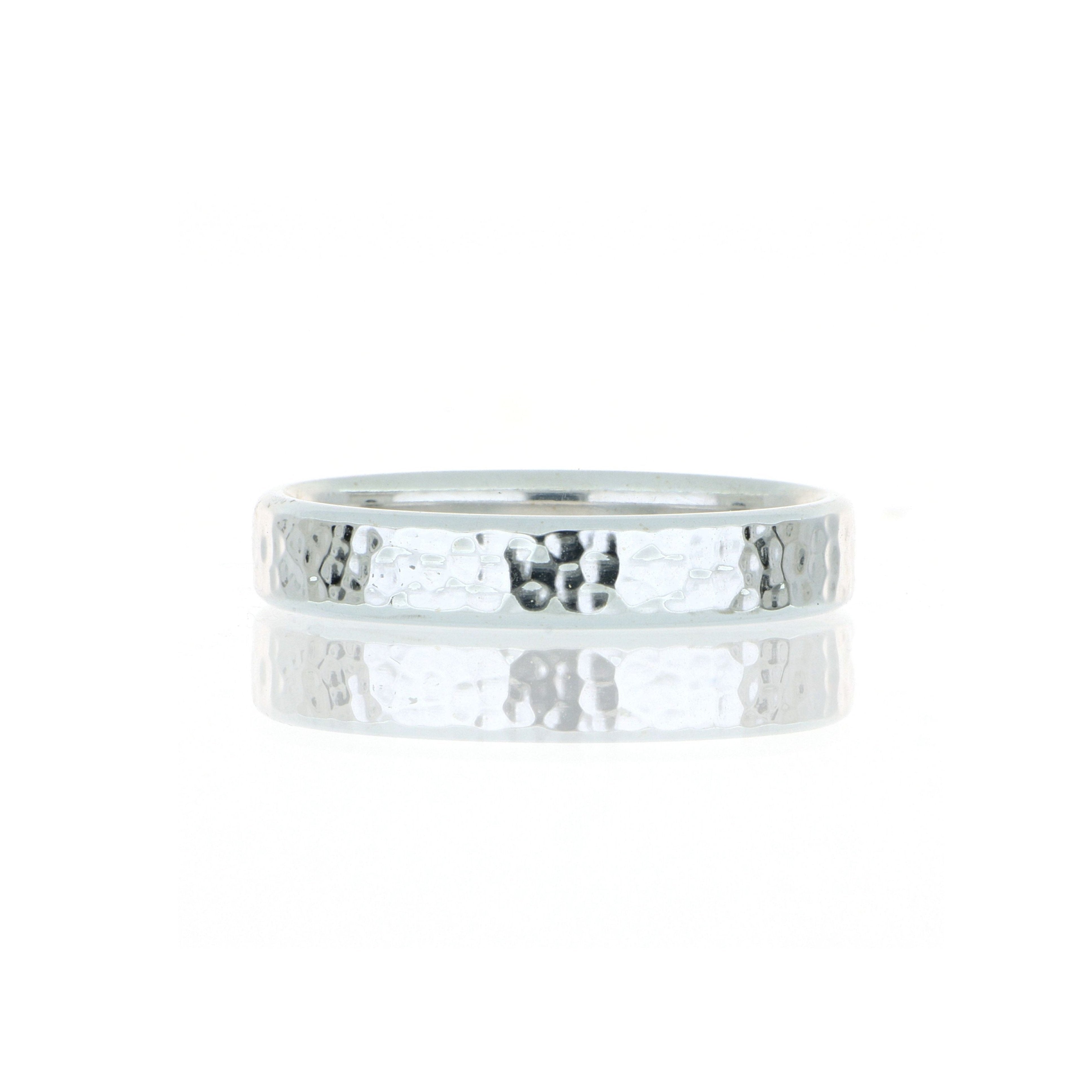 14k White Gold Hammered Men's Wedding Band - Charles Koll Jewelers