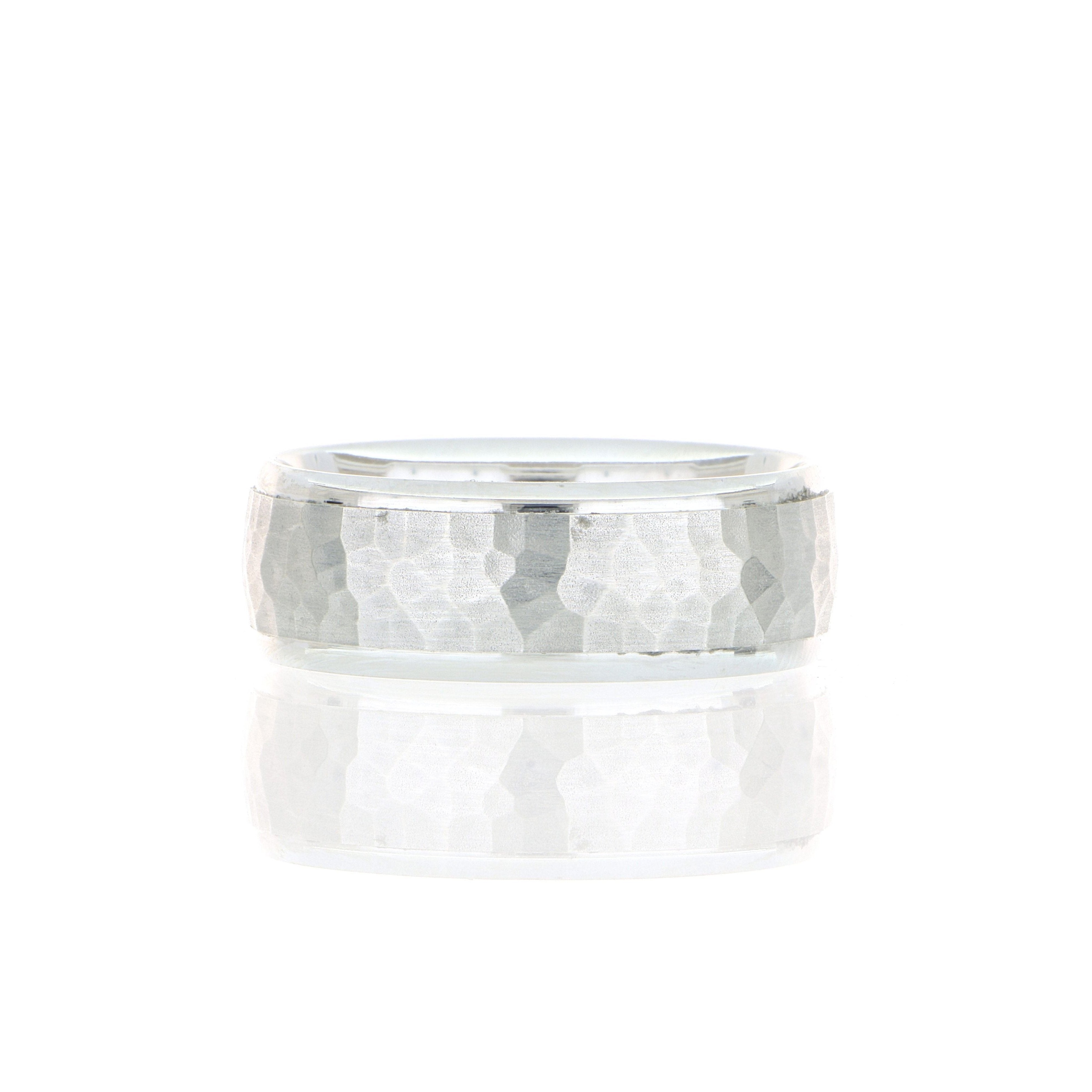 14k White Gold Hammered Men's Wedding Band