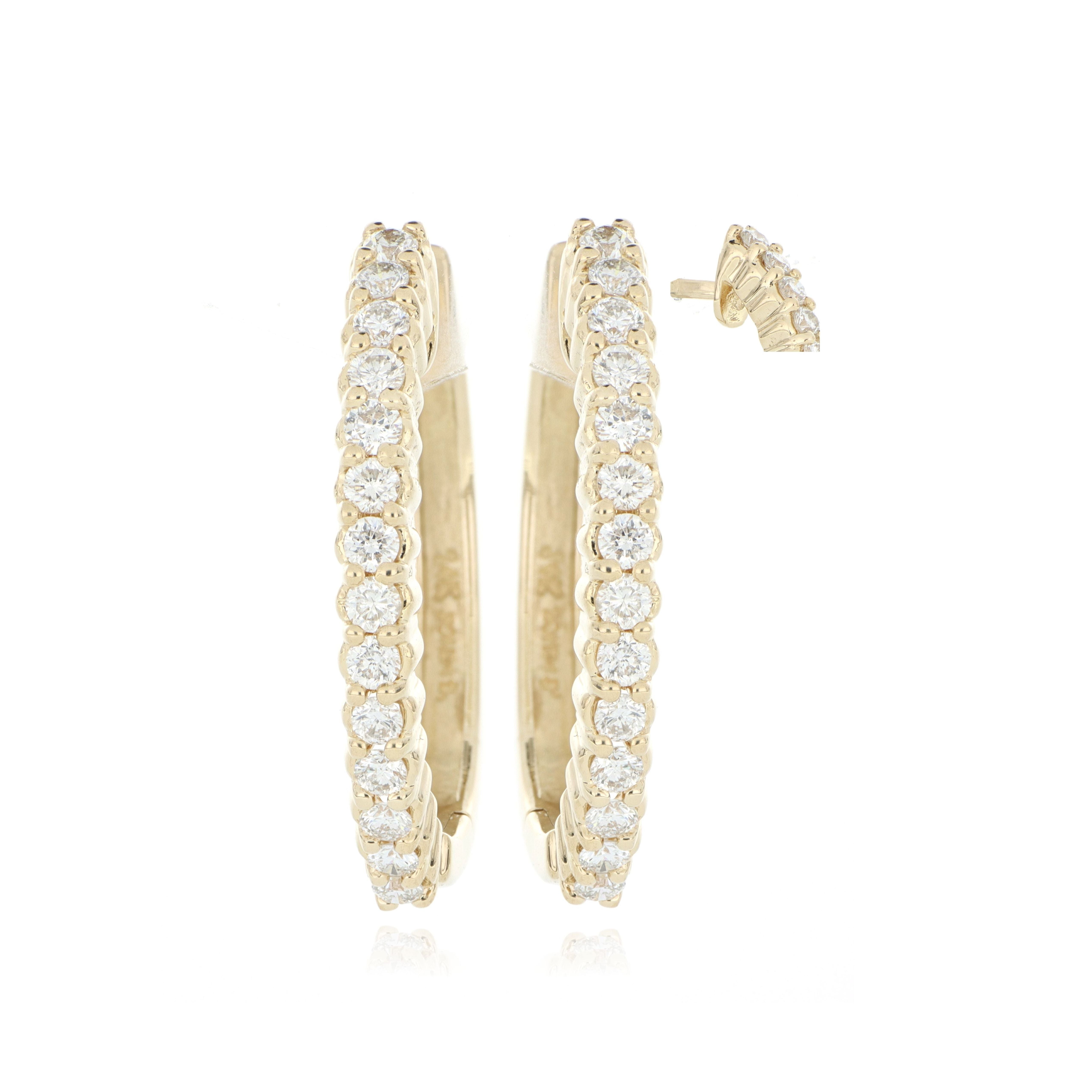 14k Yellow Gold Diamond Hoops