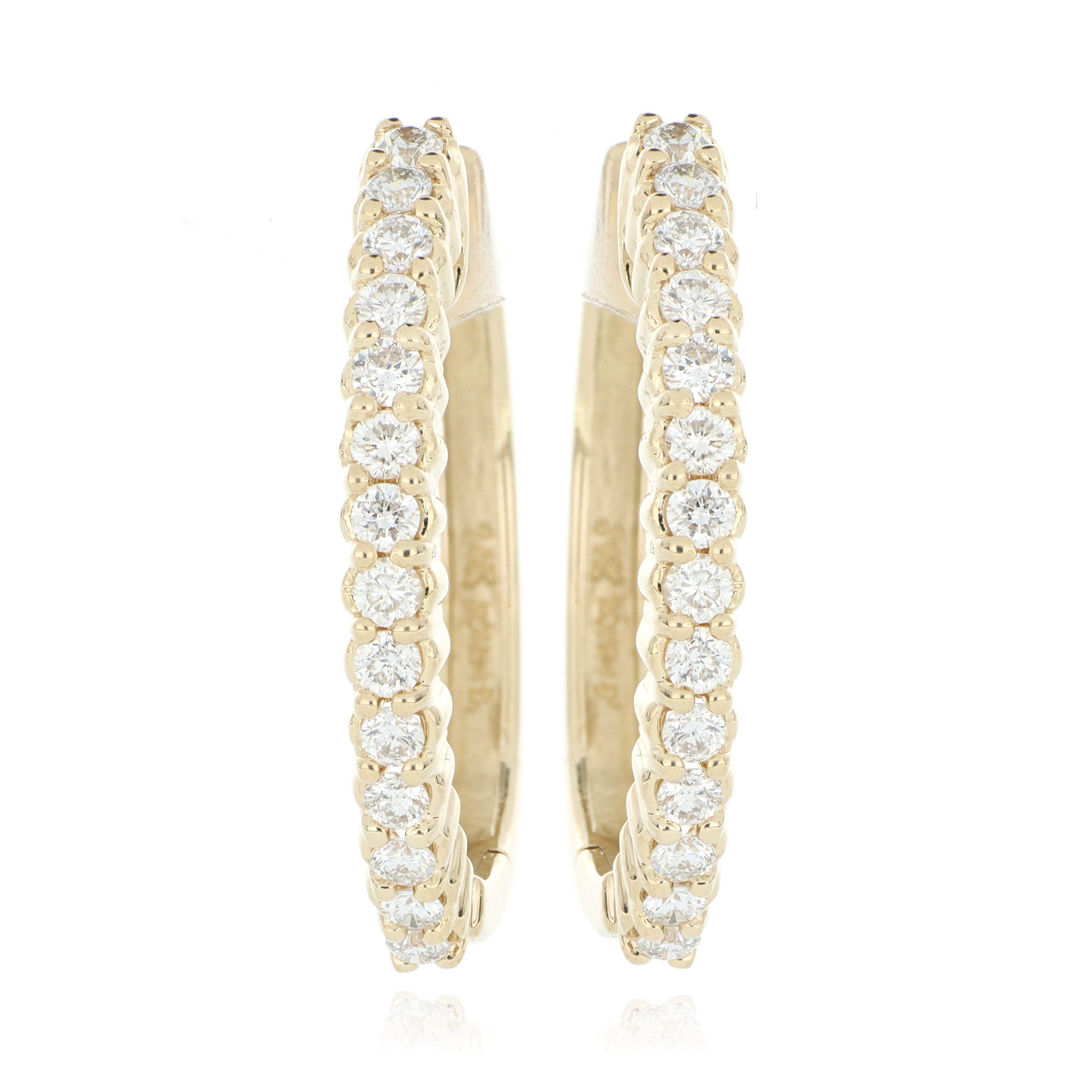 14k Yellow Gold Diamond Hoops