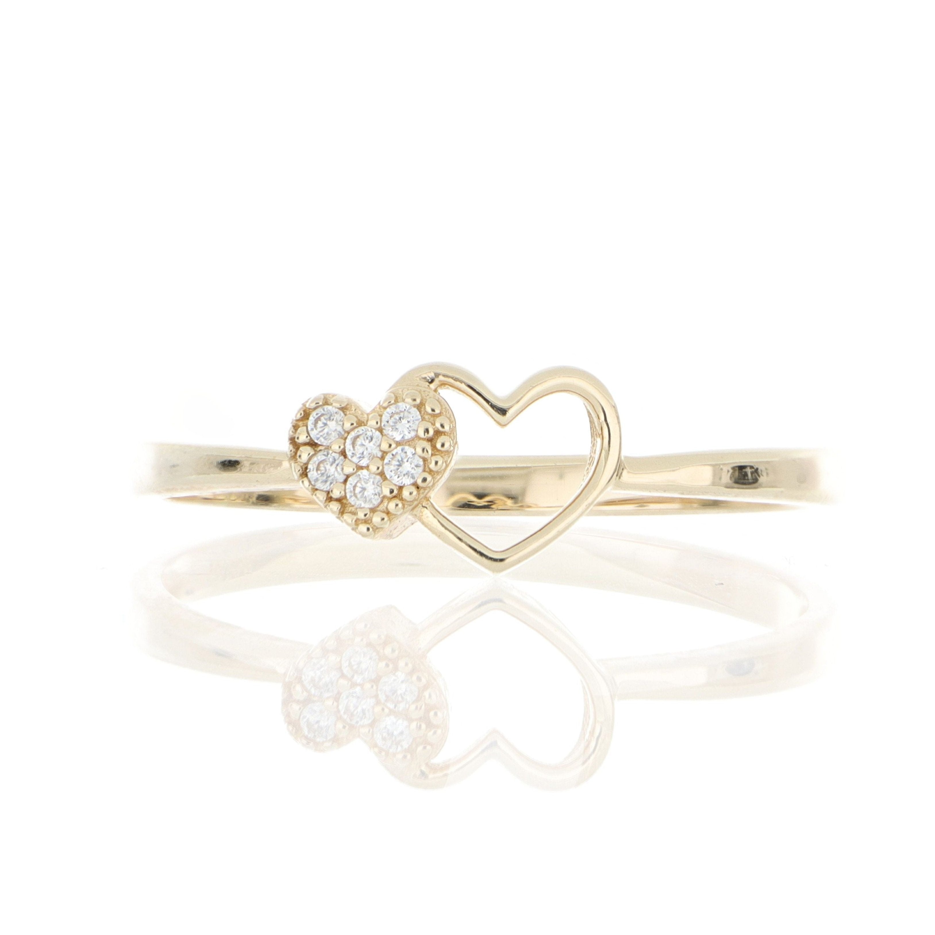 14k Yellow Gold Diamond Joined Hearts Ring