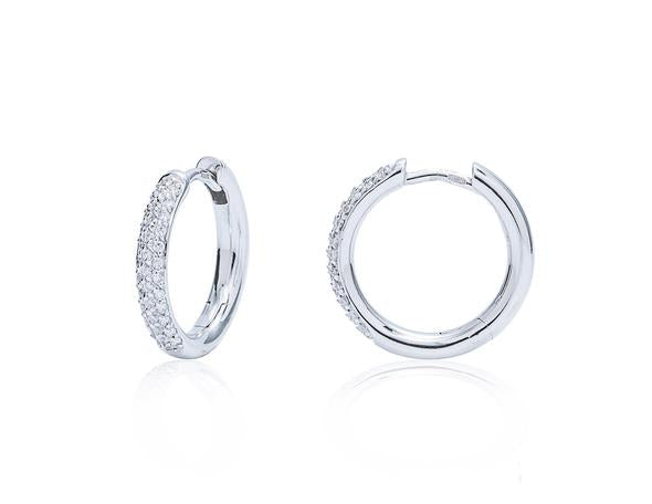 18k White Gold Pave Diamond Hoop Earrings