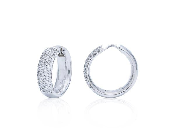 18k White Gold Pave Diamond Hoop Earrings