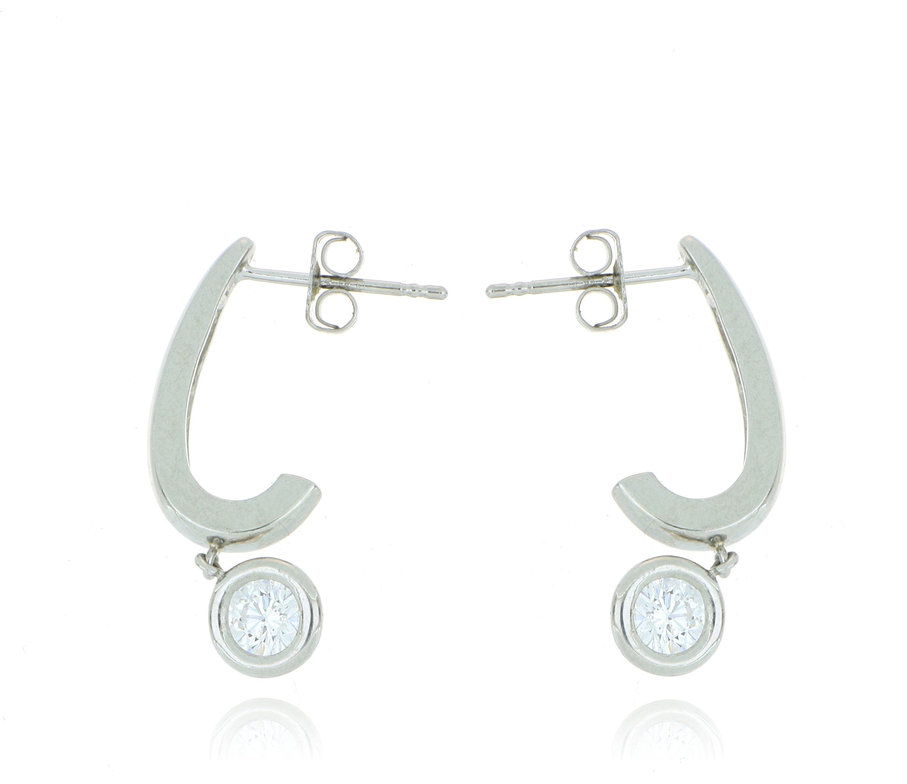 Platinum Bezel Set Solitaire Diamond Hoop Earrings - Charles Koll Jewelers