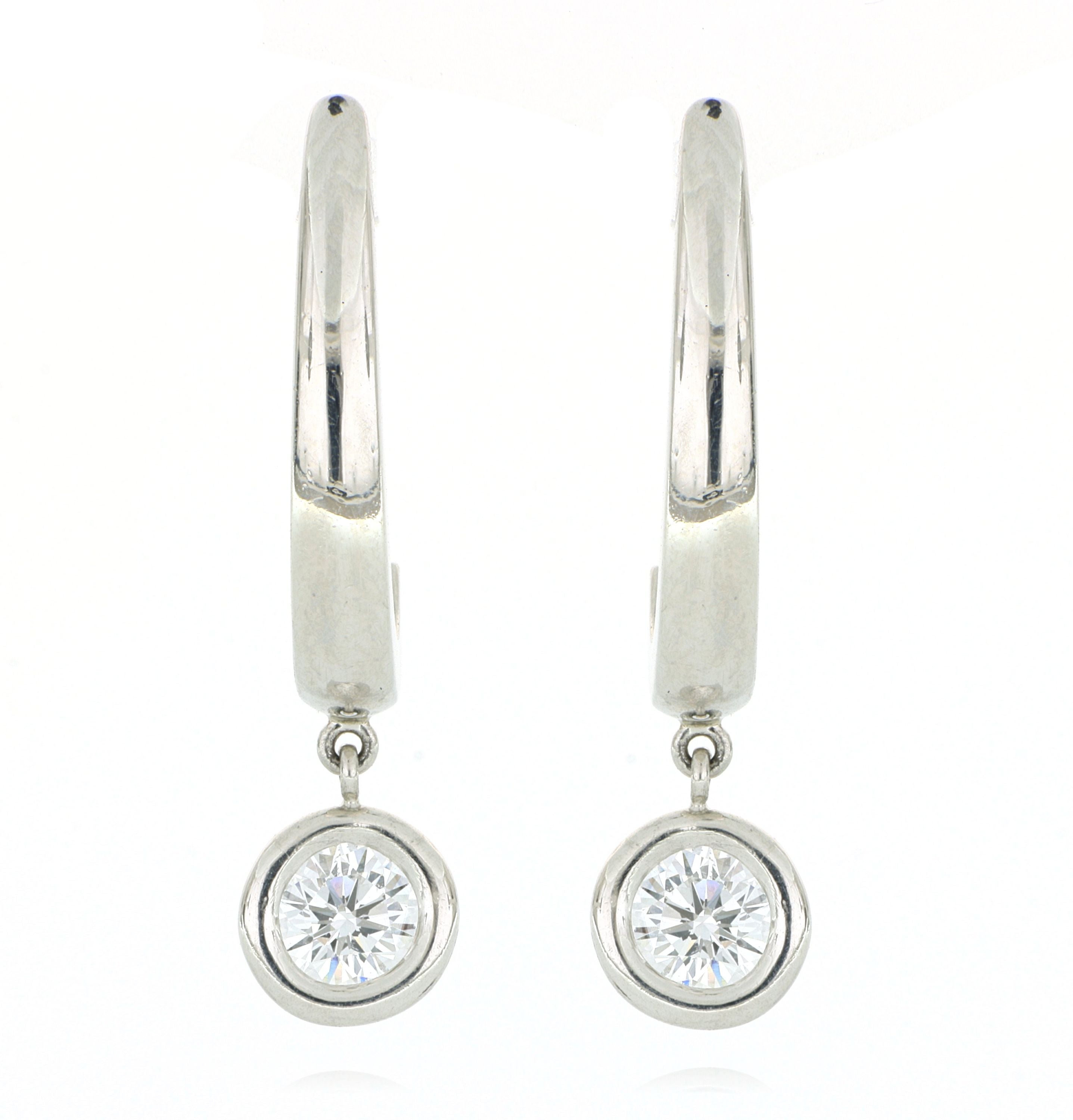 Platinum Bezel Set Solitaire Diamond Hoop Earrings - Charles Koll Jewelers