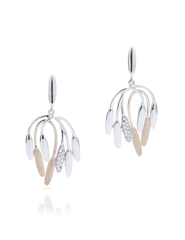 18k Rose and White Gold Diamond Accented Fashion Earrings