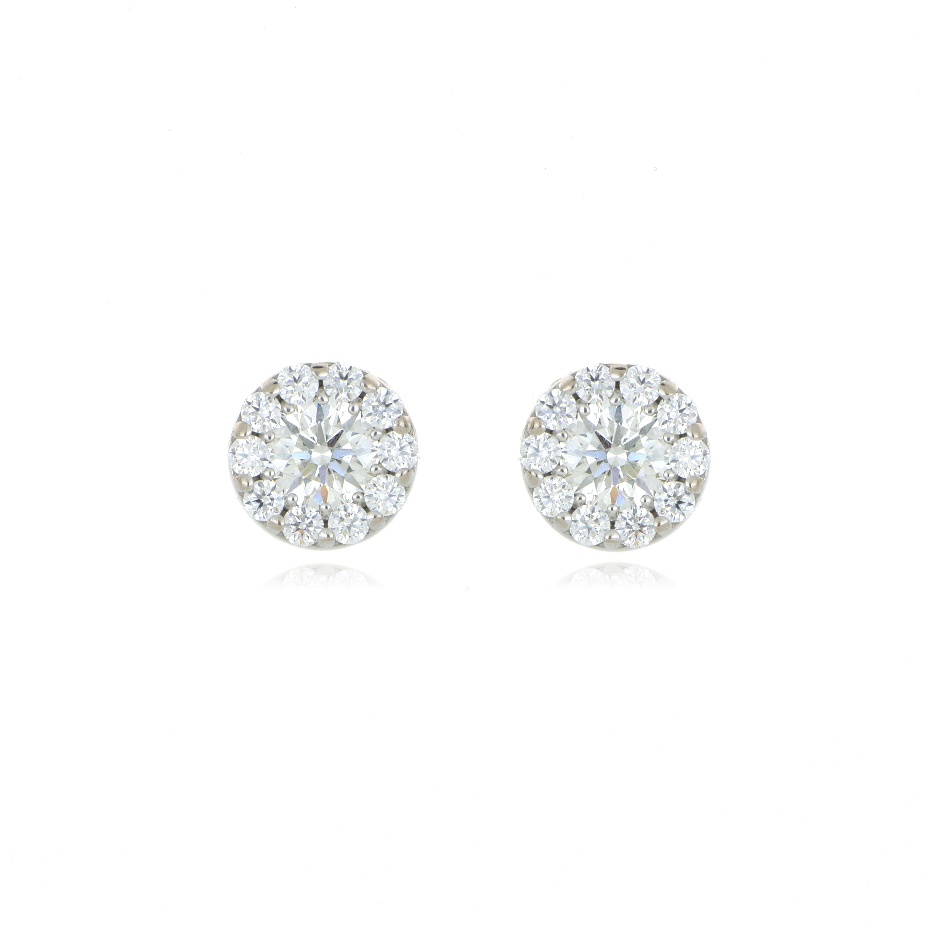 18k White Gold Diamond Halo Stud Earrings