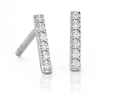 18k White Gold Diamond Bar Stud Earrings