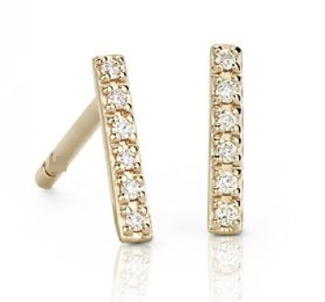 18k Yellow Gold Diamond Bar Stud Earrings