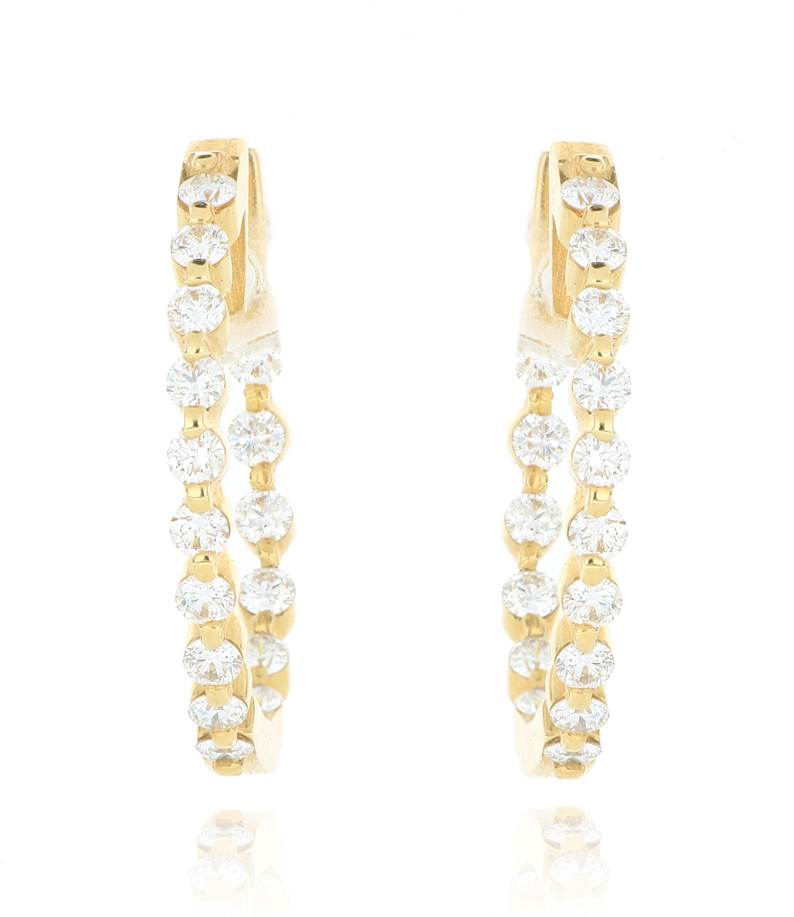 18k Yellow Gold Inside Outside Diamond Hoop Earrings - Charles Koll Jewelers