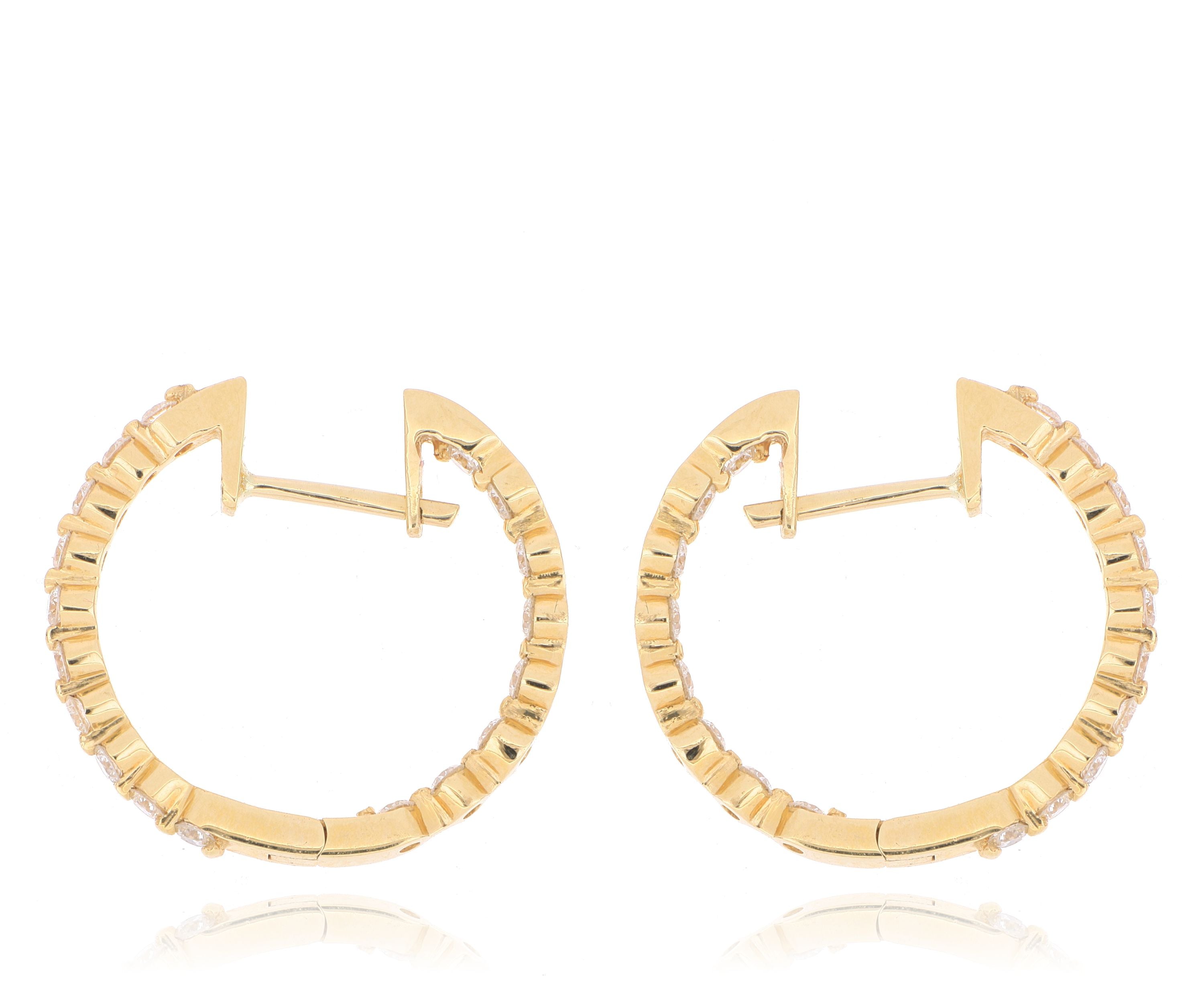 18k Yellow Gold Inside Outside Diamond Hoop Earrings - Charles Koll Jewelers