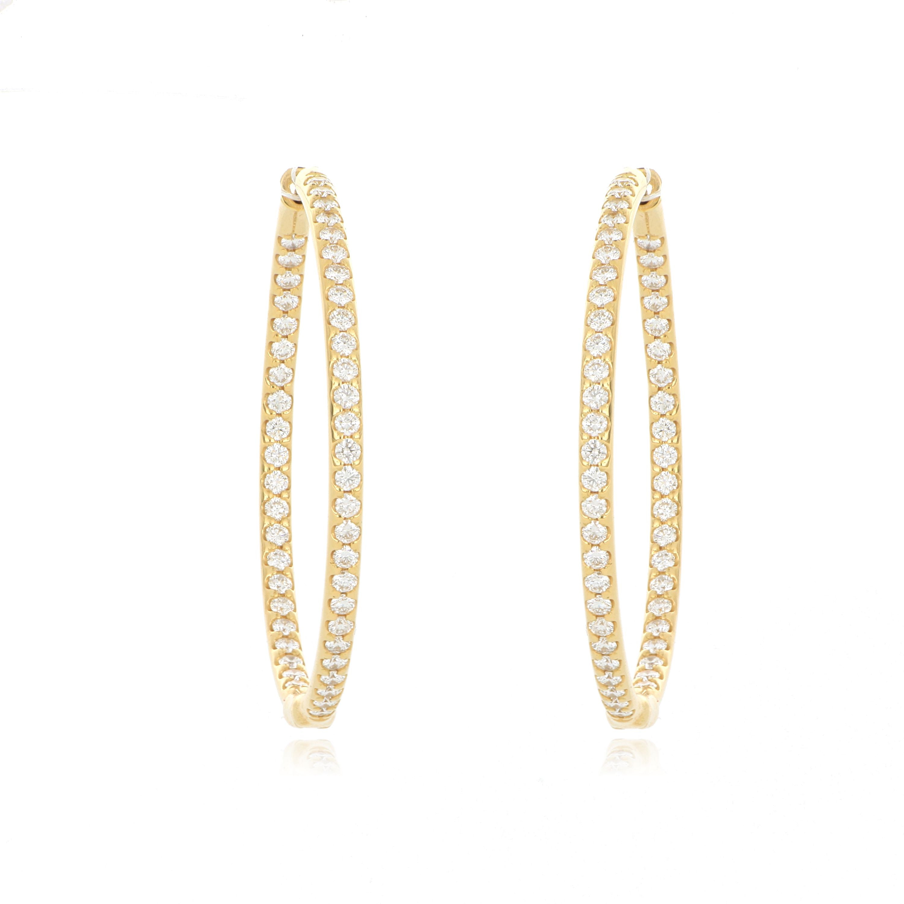 18k Yellow Gold Inside/Outside Diamond Hoop Earrings