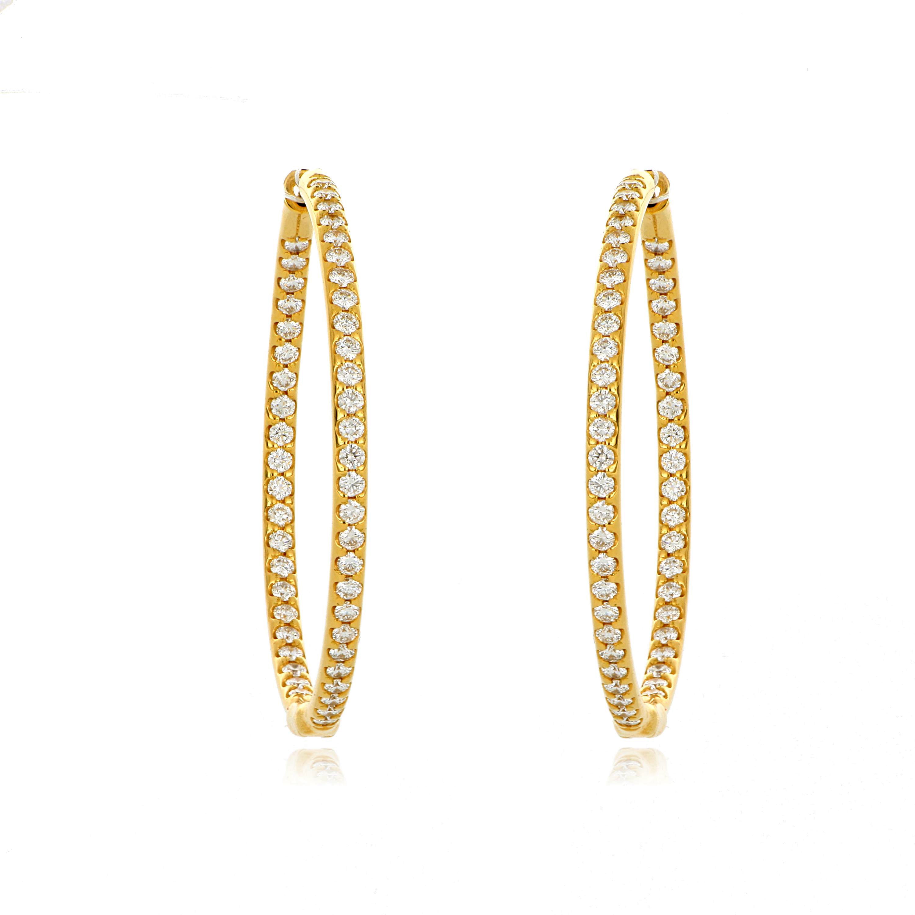 18k Yellow Gold Inside/Outside Diamond Hoop Earrings