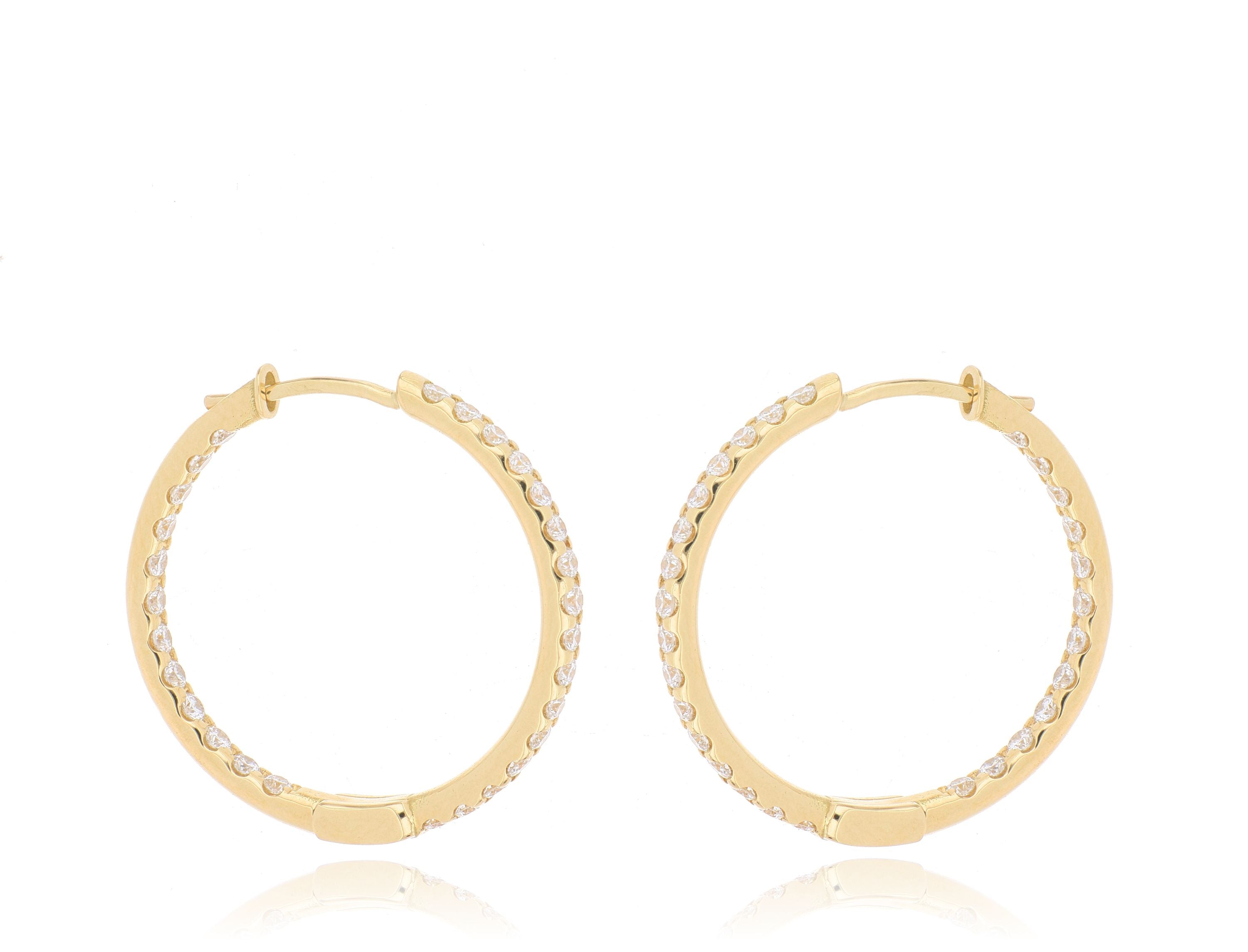 18k Yellow Gold 22mm Inside Out Diamond Hoop Earrins - Charles Koll Jewelers