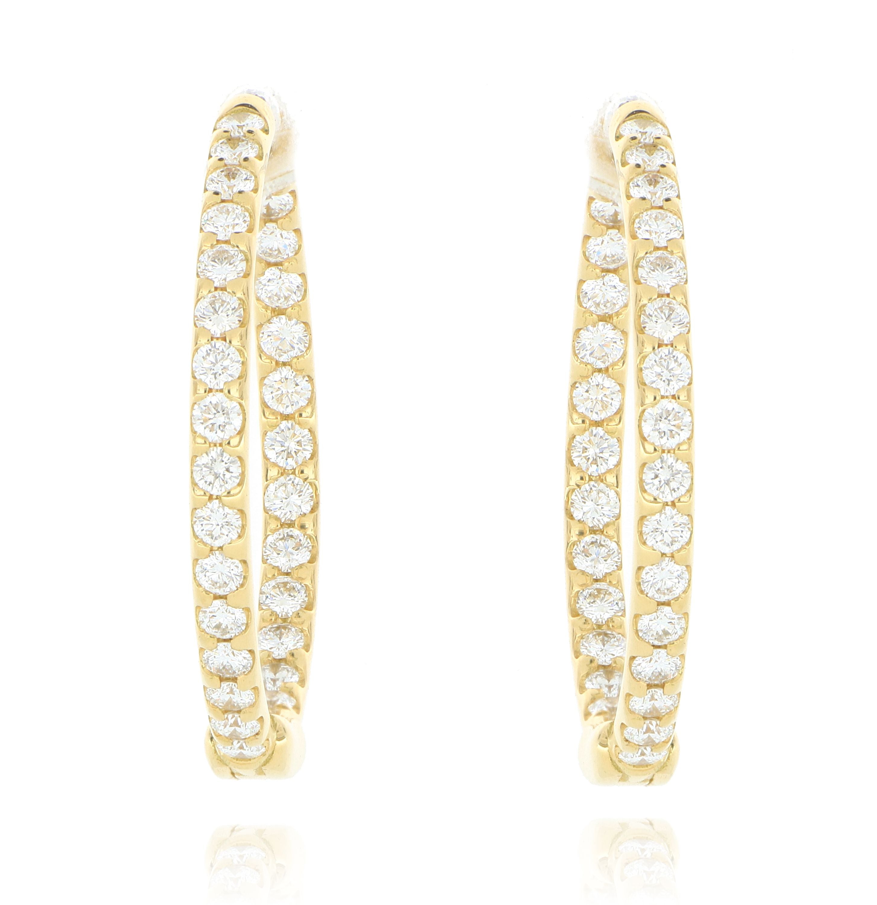 18k Yellow Gold 22mm Inside Out Diamond Hoop Earrins - Charles Koll Jewelers