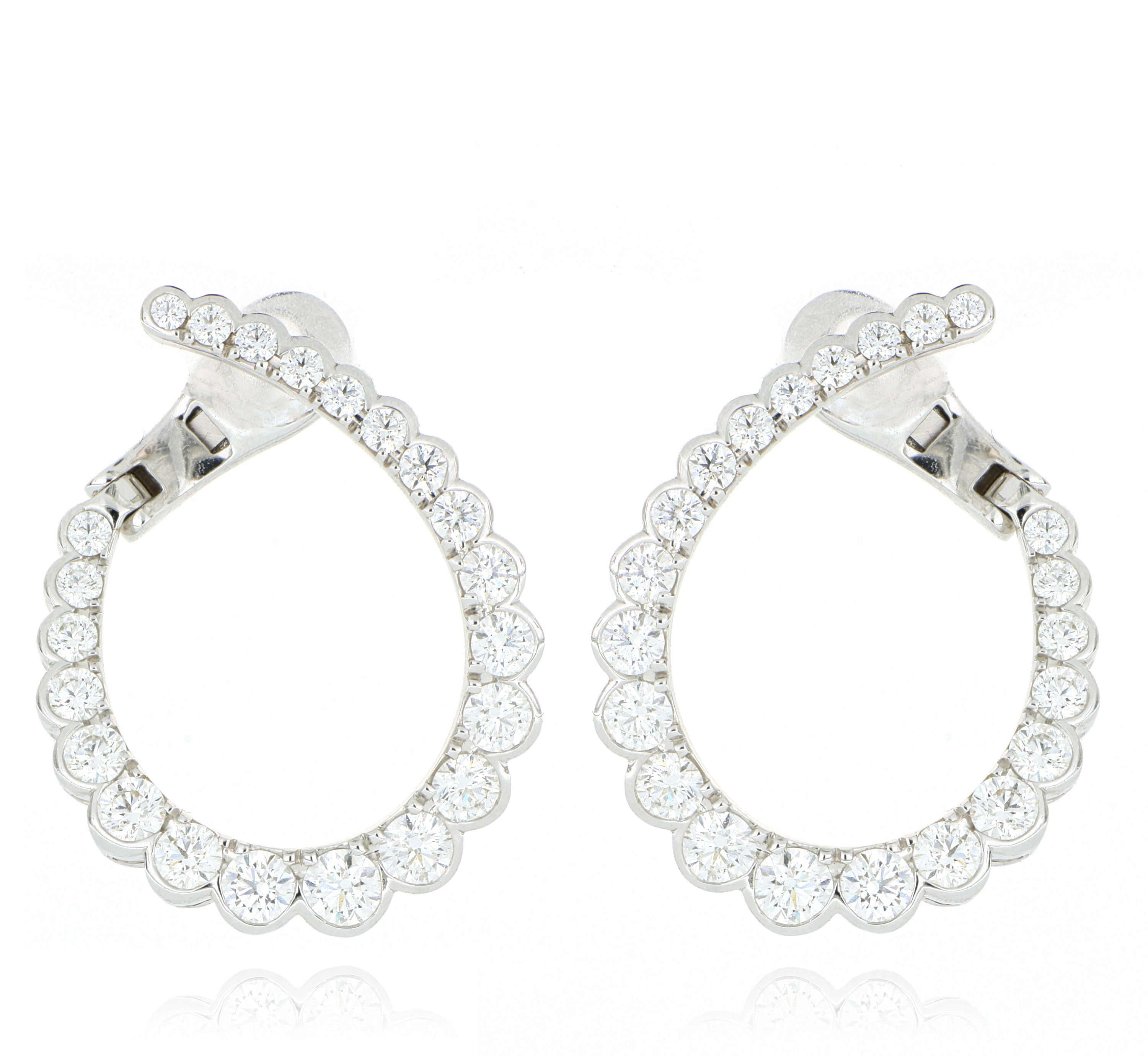 18k White Gold Diamond Aerial Regal Hoop Earrings - Charles Koll Jewelers