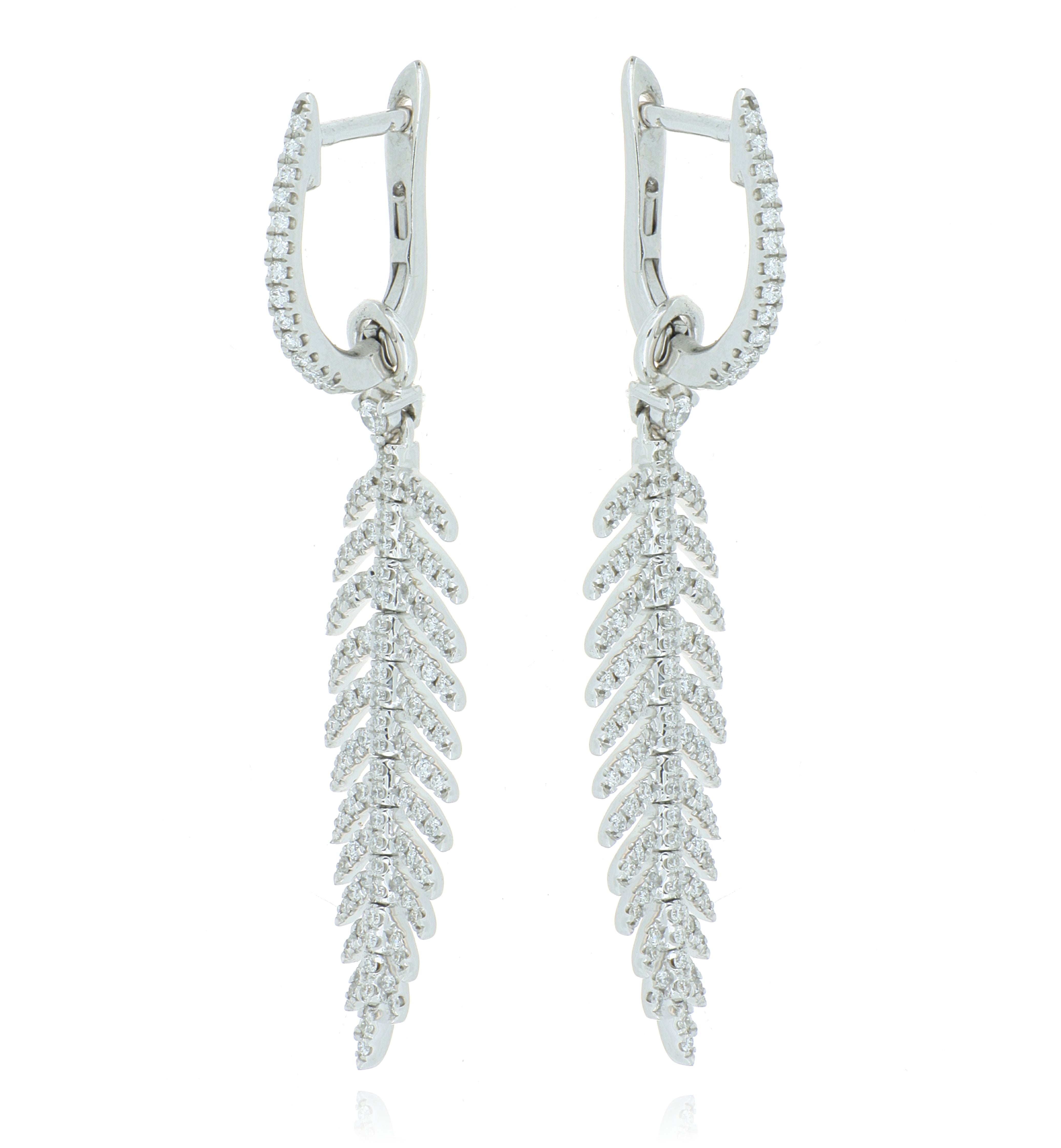 18k White Gold Diamond Accented Feather Drop Earrings - Charles Koll Jewelers