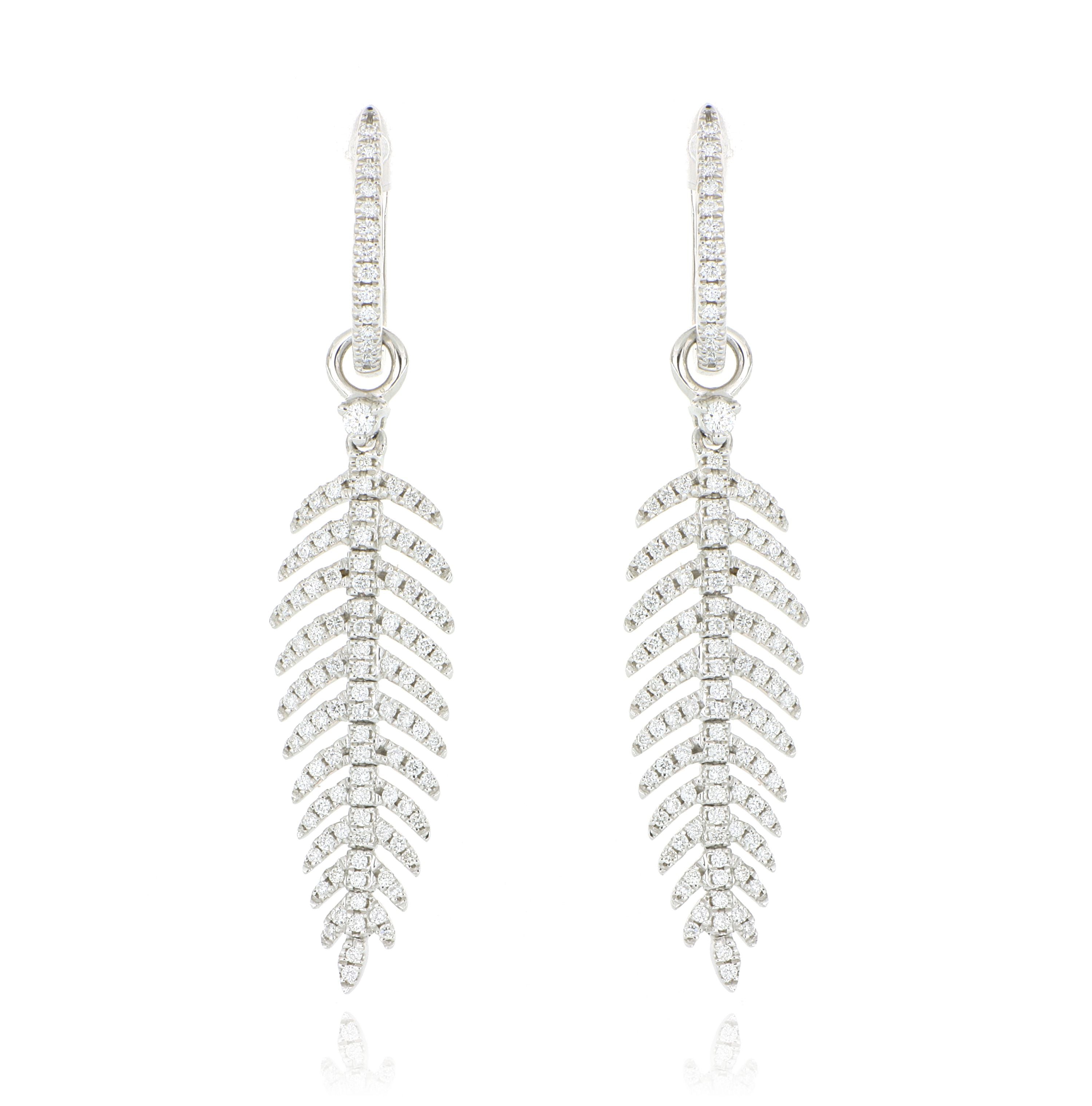 18k White Gold Diamond Accented Feather Drop Earrings - Charles Koll Jewelers