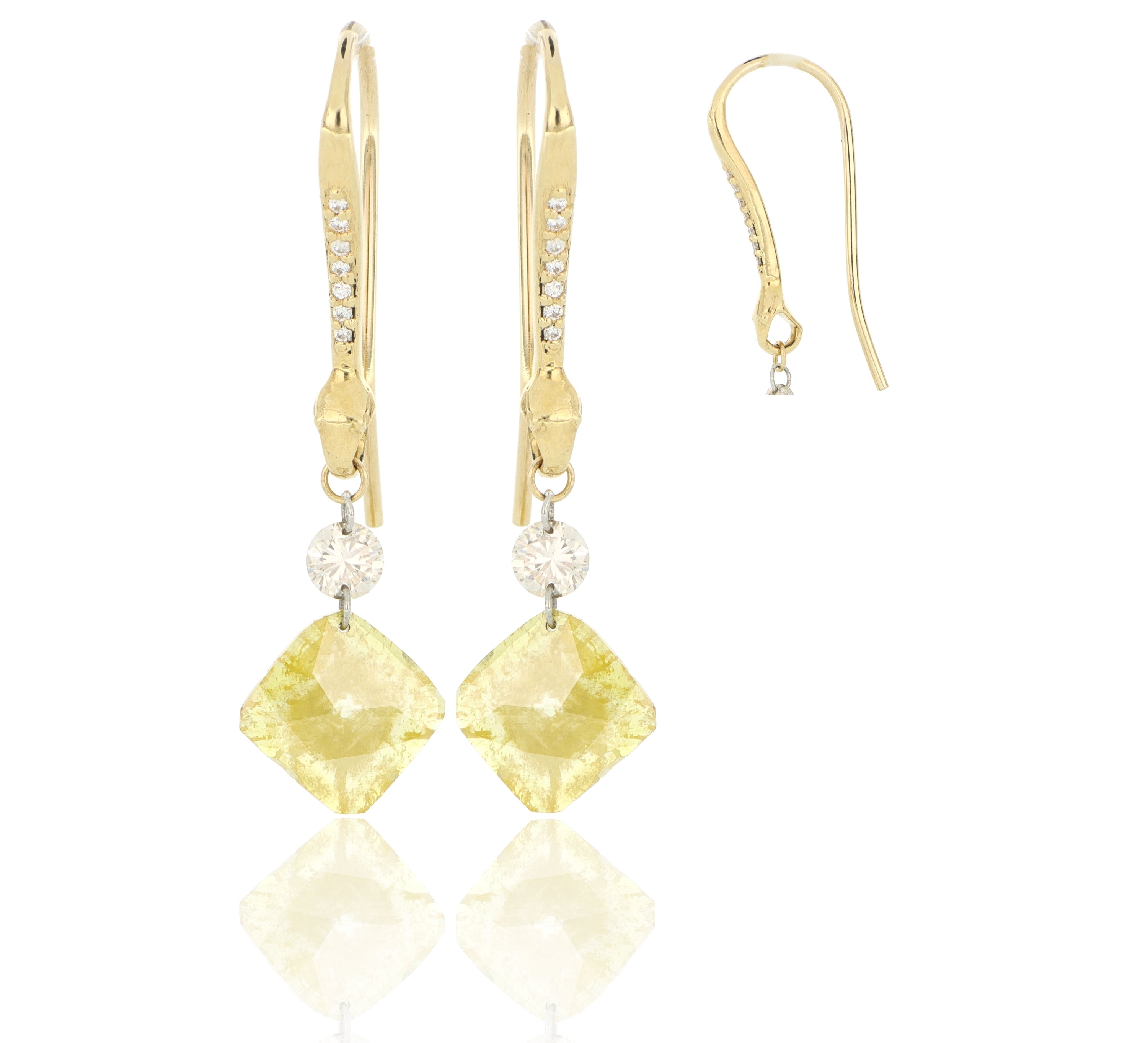 18k Yellow Gold Custom Fancy Yellow Diamond Drop Earrings