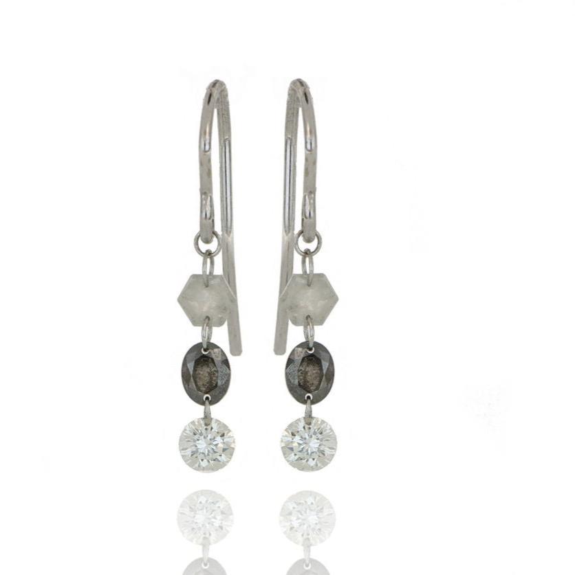 18k White Gold Rough Dancing Diamond Drop Earrings