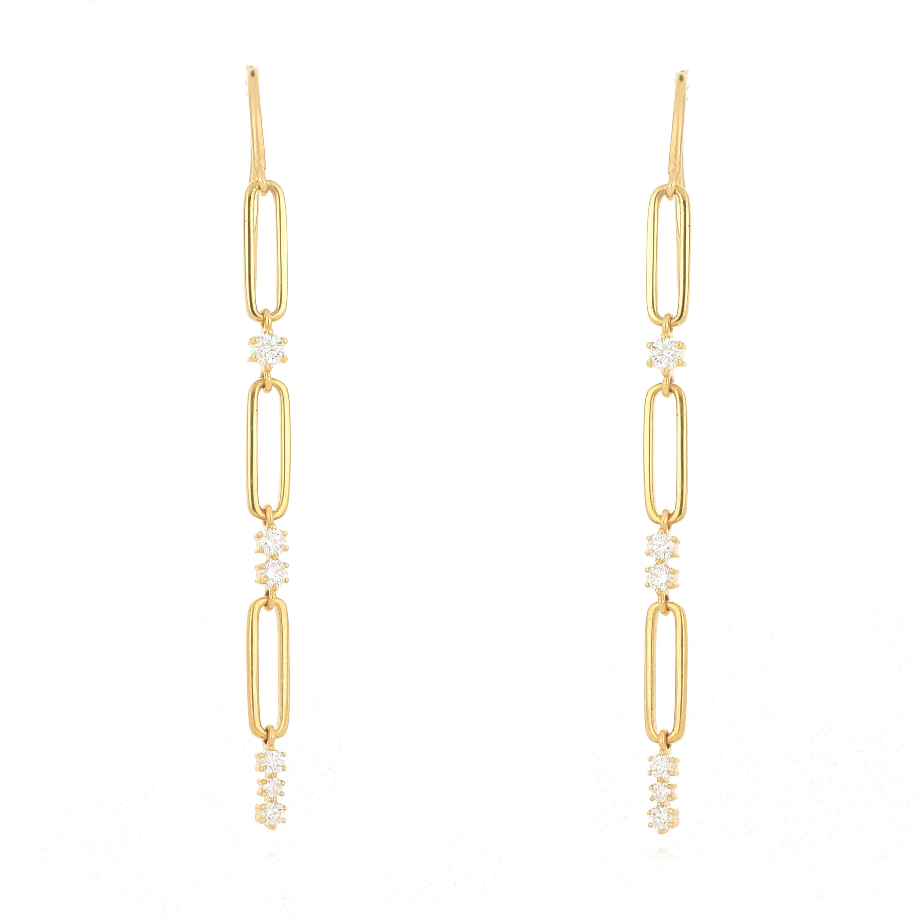 18k Yellow Gold Diamond Paperclip Earrings