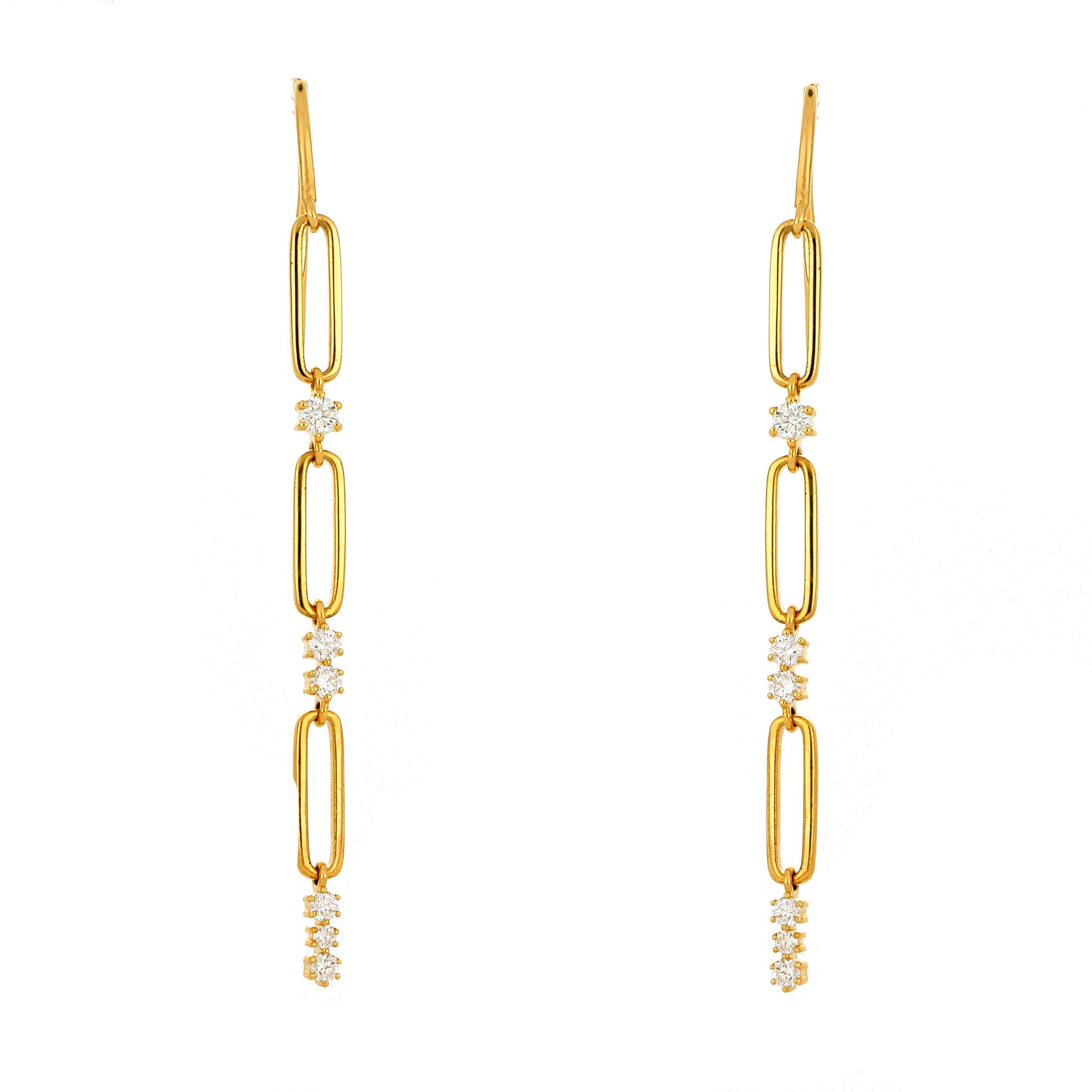18k Yellow Gold Diamond Paperclip Earrings