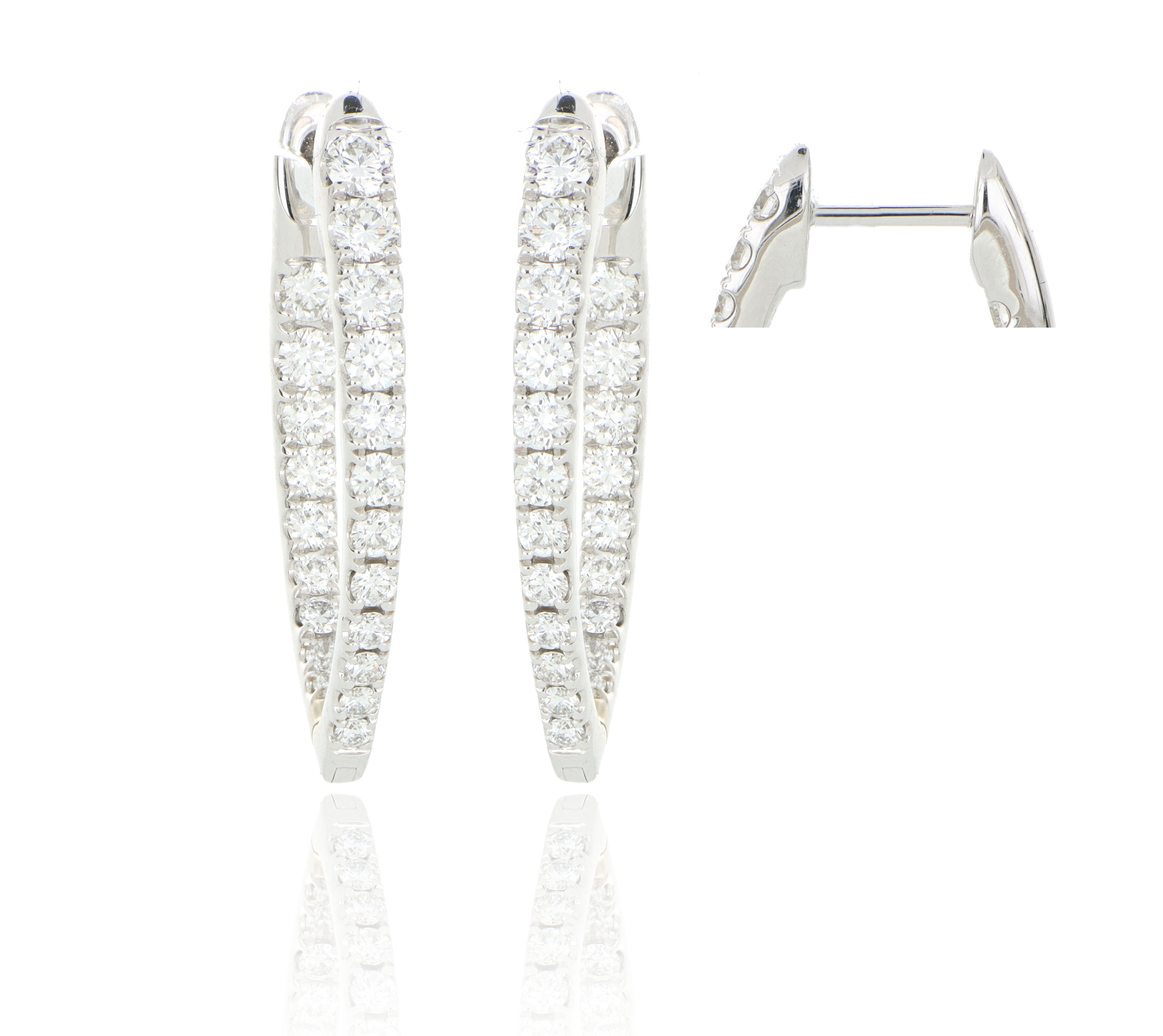 18k White Gold Diamond Imperial Hoops - Charles Koll Jewelers