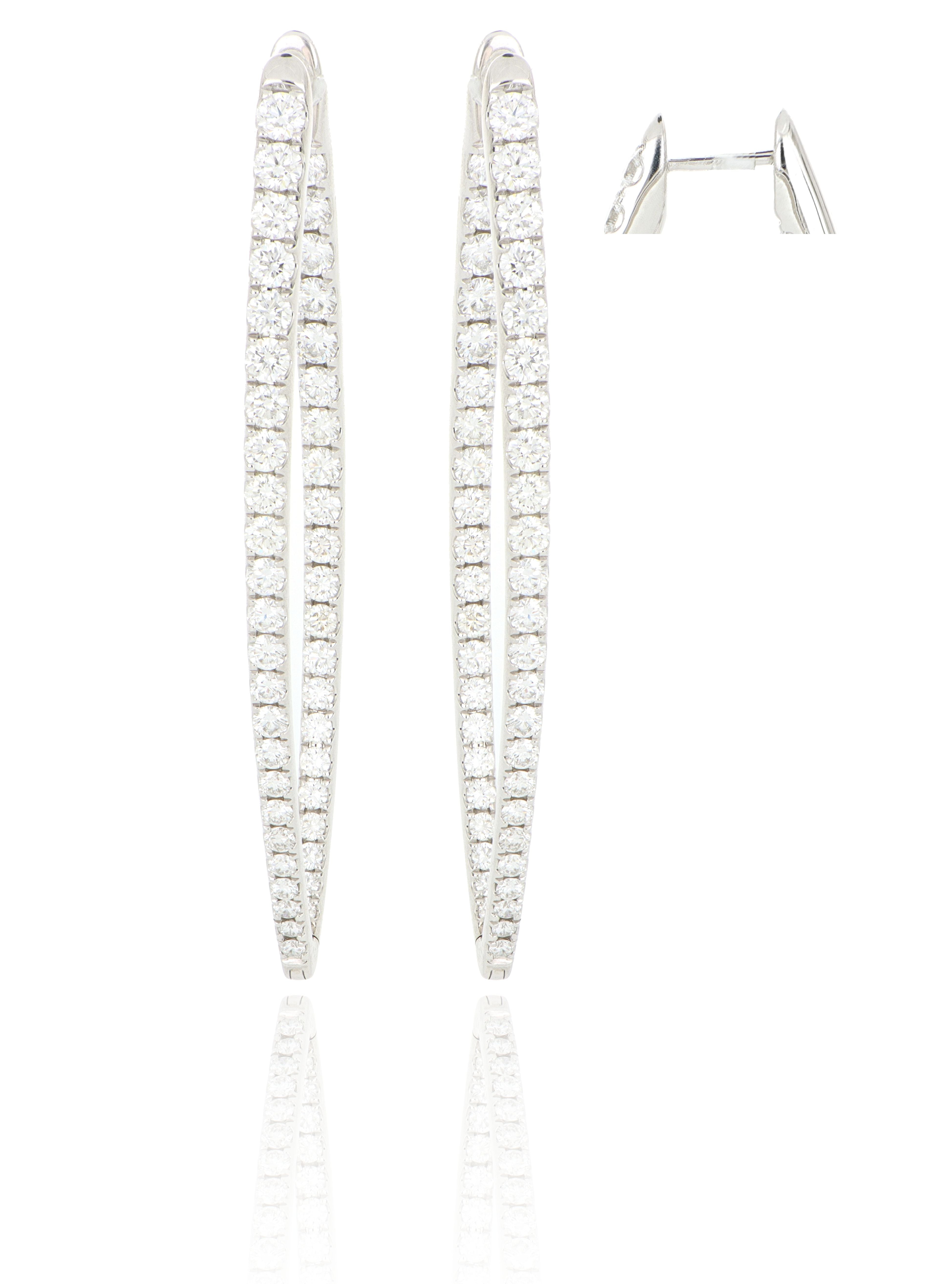 18k White Gold Diamond Imperial Hoop Earrings - Charles Koll Jewelers