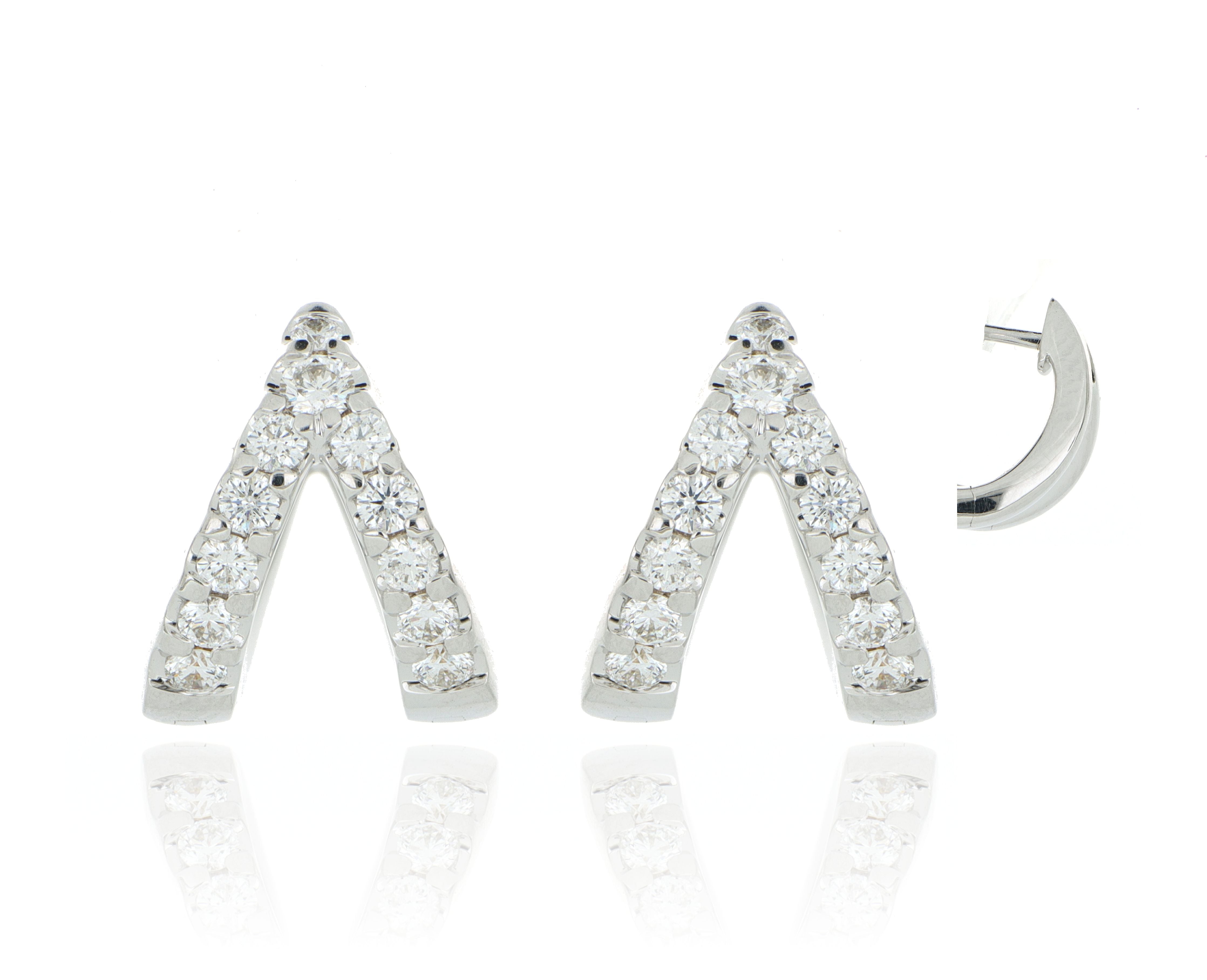 18k White Gold Split Diamond Huggie Earrings - Charles Koll Jewelers