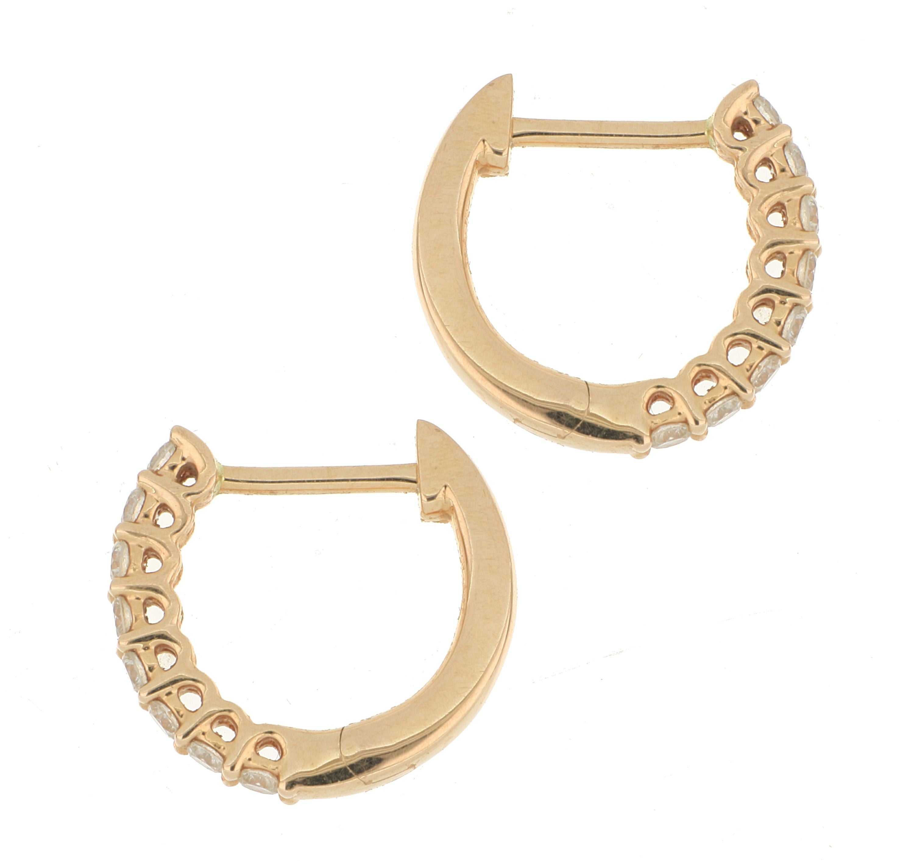 18k Rose Gold Woven Diamond Huggie Earrings