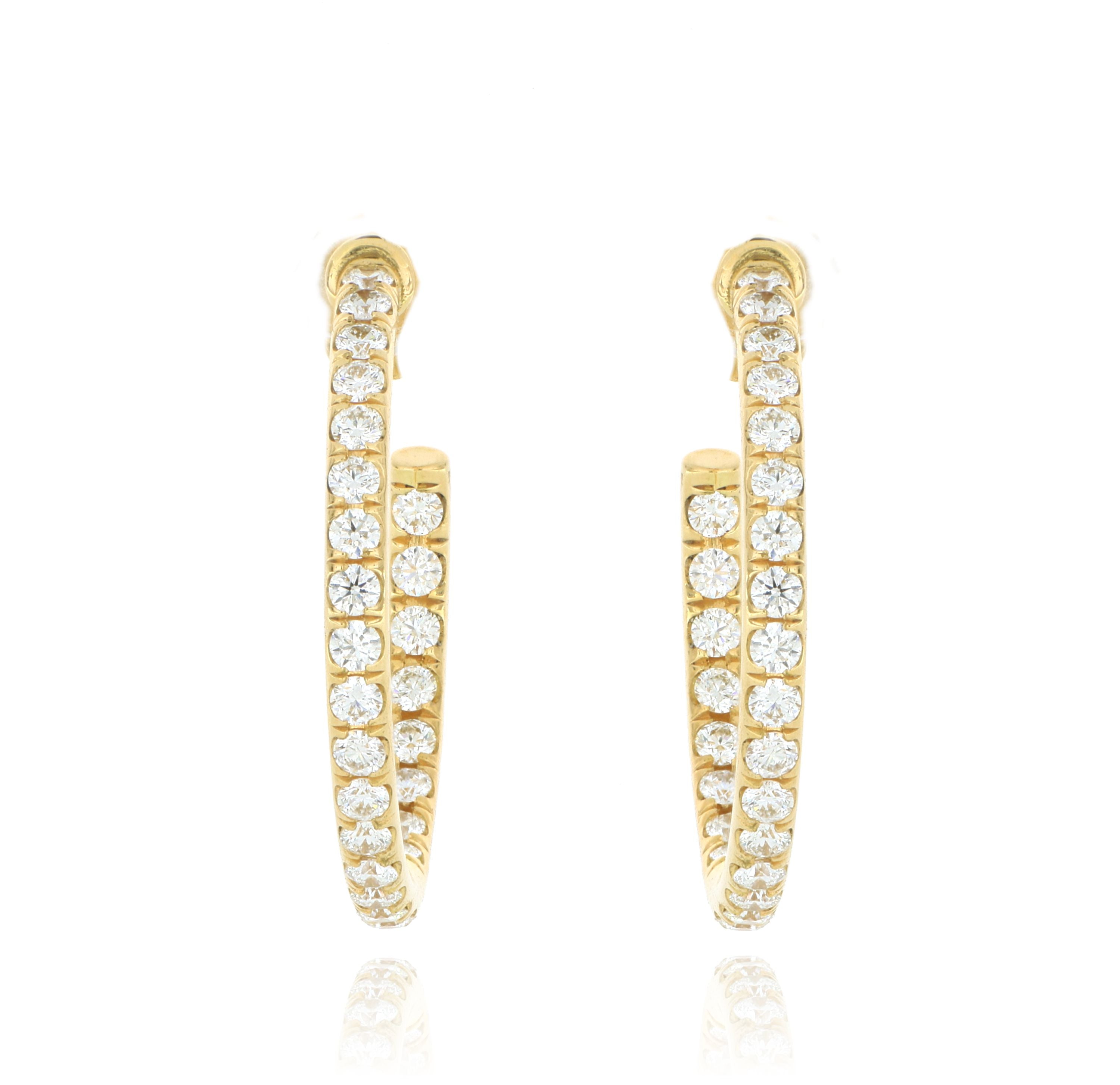 18k Yellow Gold Hearts On Fire Inside Out Diamond Hoop Earrings - Charles Koll Jewelers