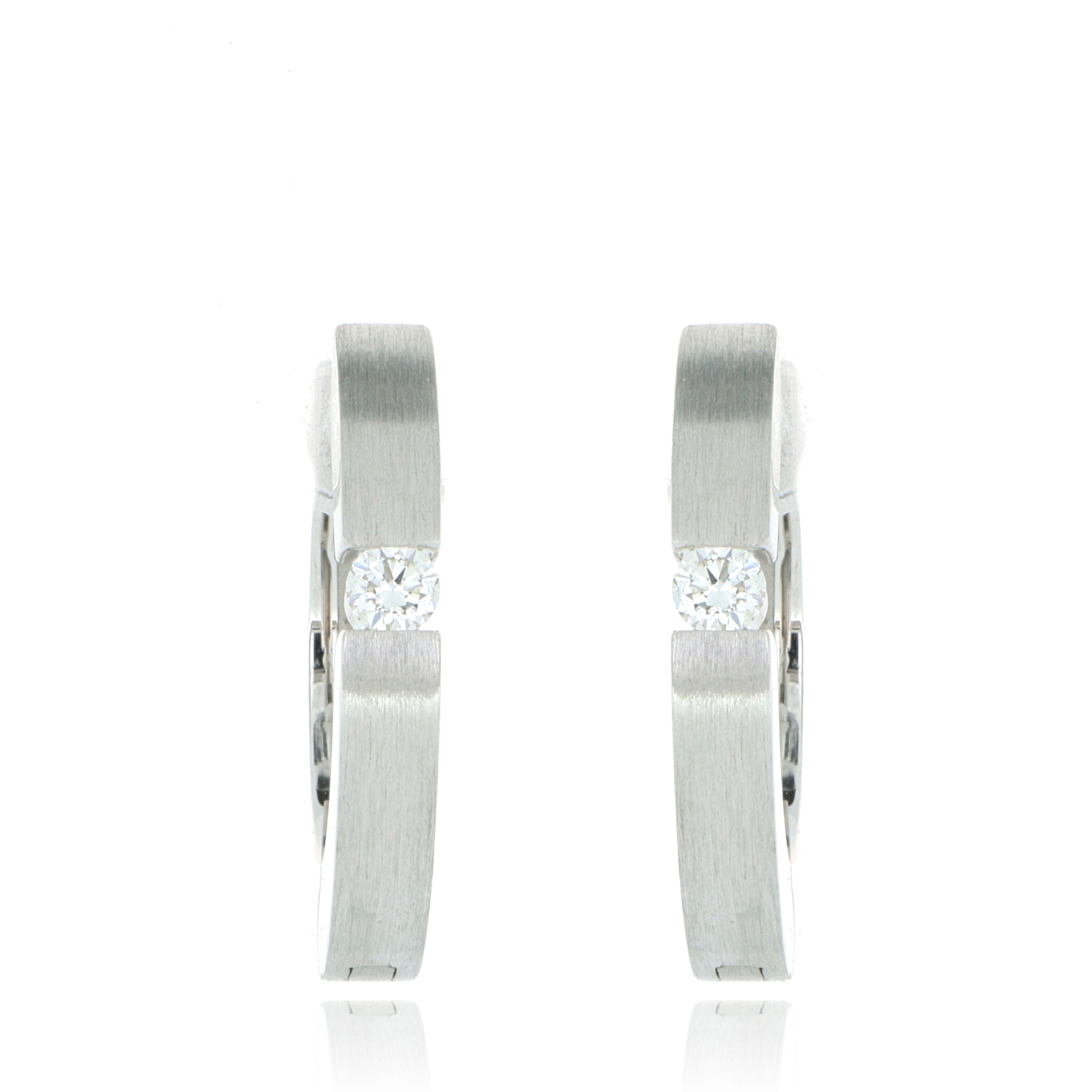 18k White Gold Diamond Huggie Earrings - Charles Koll Jewelers