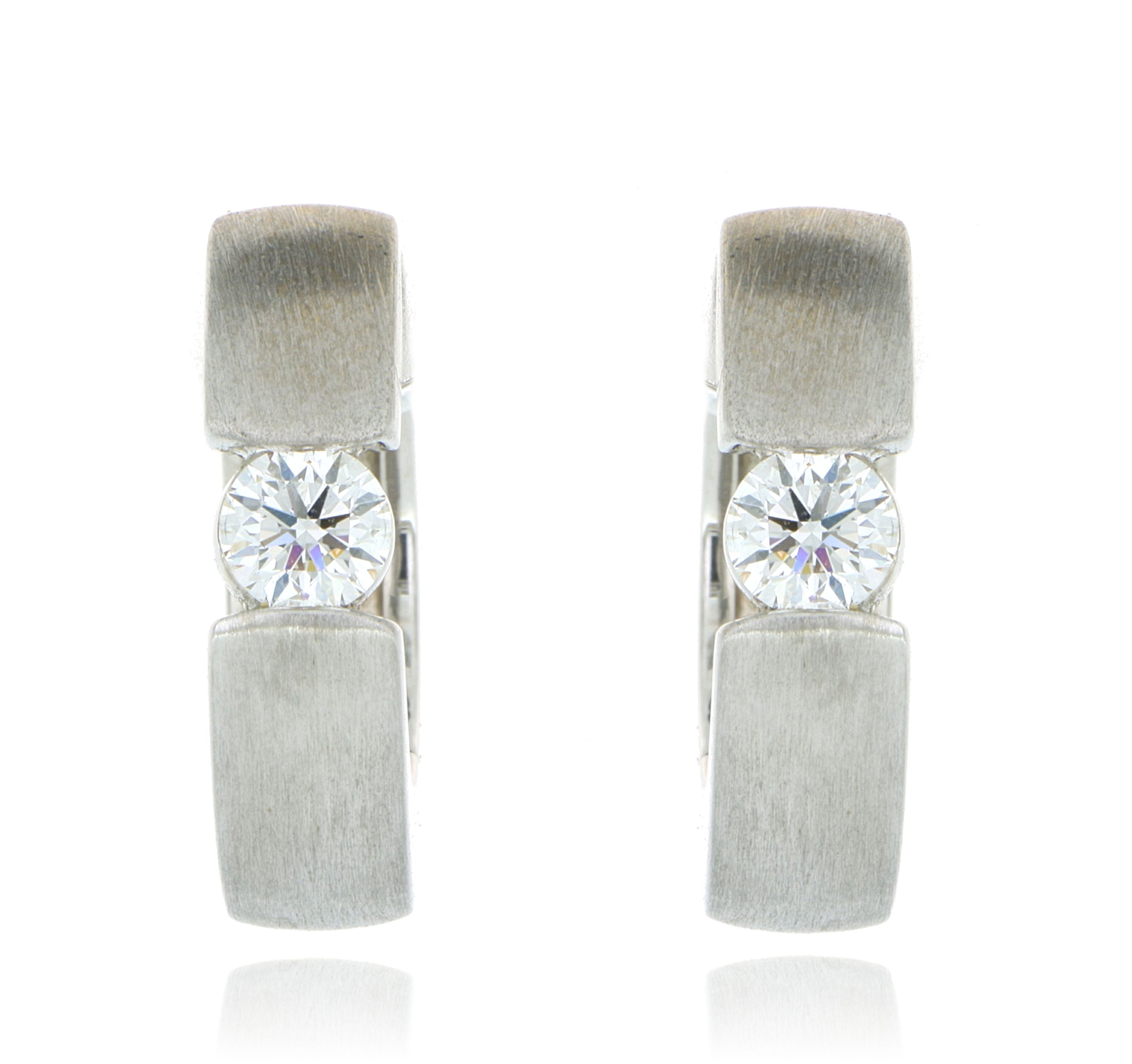 18k White Gold Diamond Huggie Earrings - Charles Koll Jewelers