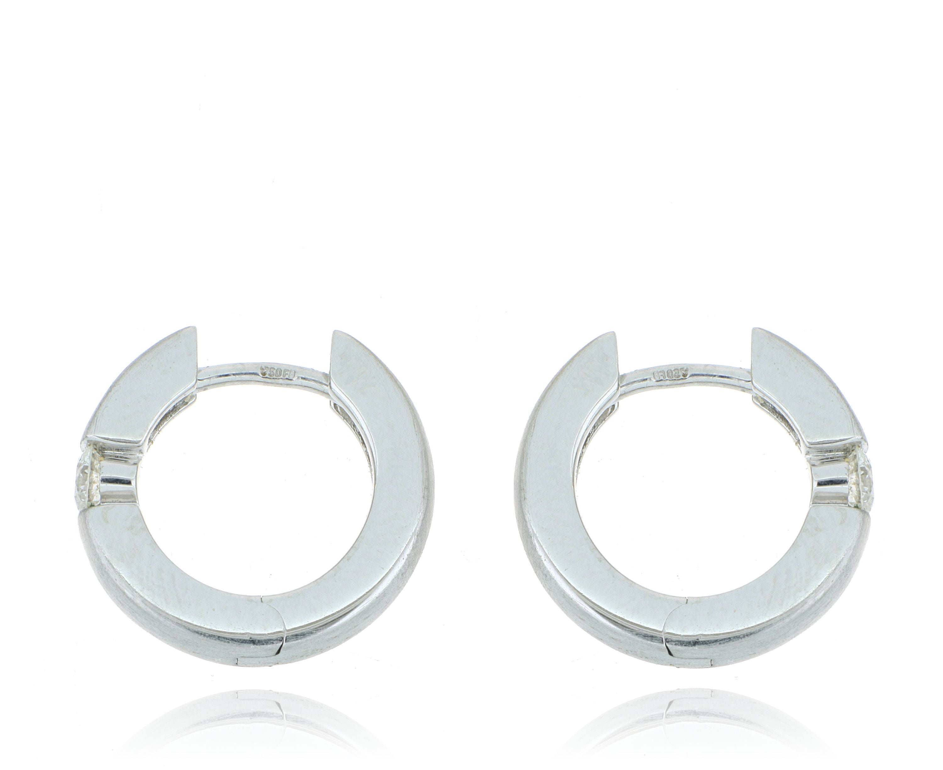 18k White Gold Diamond Huggie Earrings - Charles Koll Jewelers