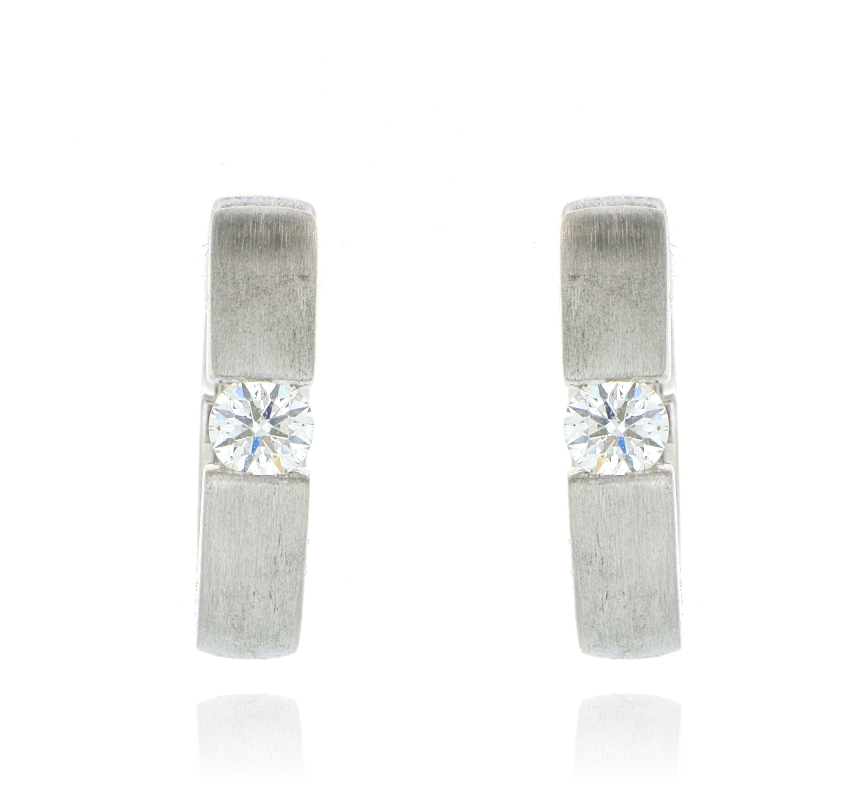 18k White Gold Diamond Huggie Earrings - Charles Koll Jewelers