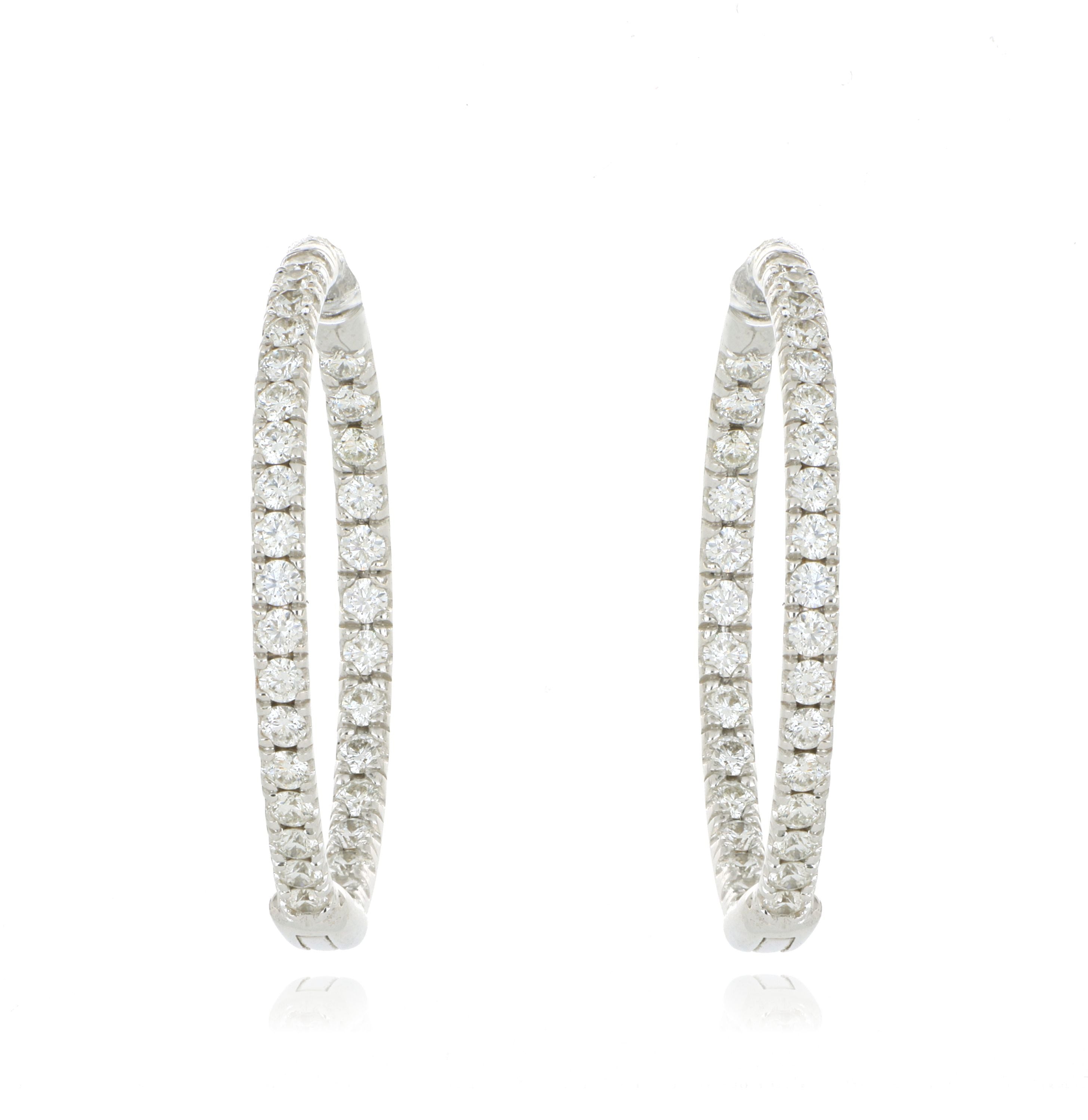 18k White Gold Diamond Hoops