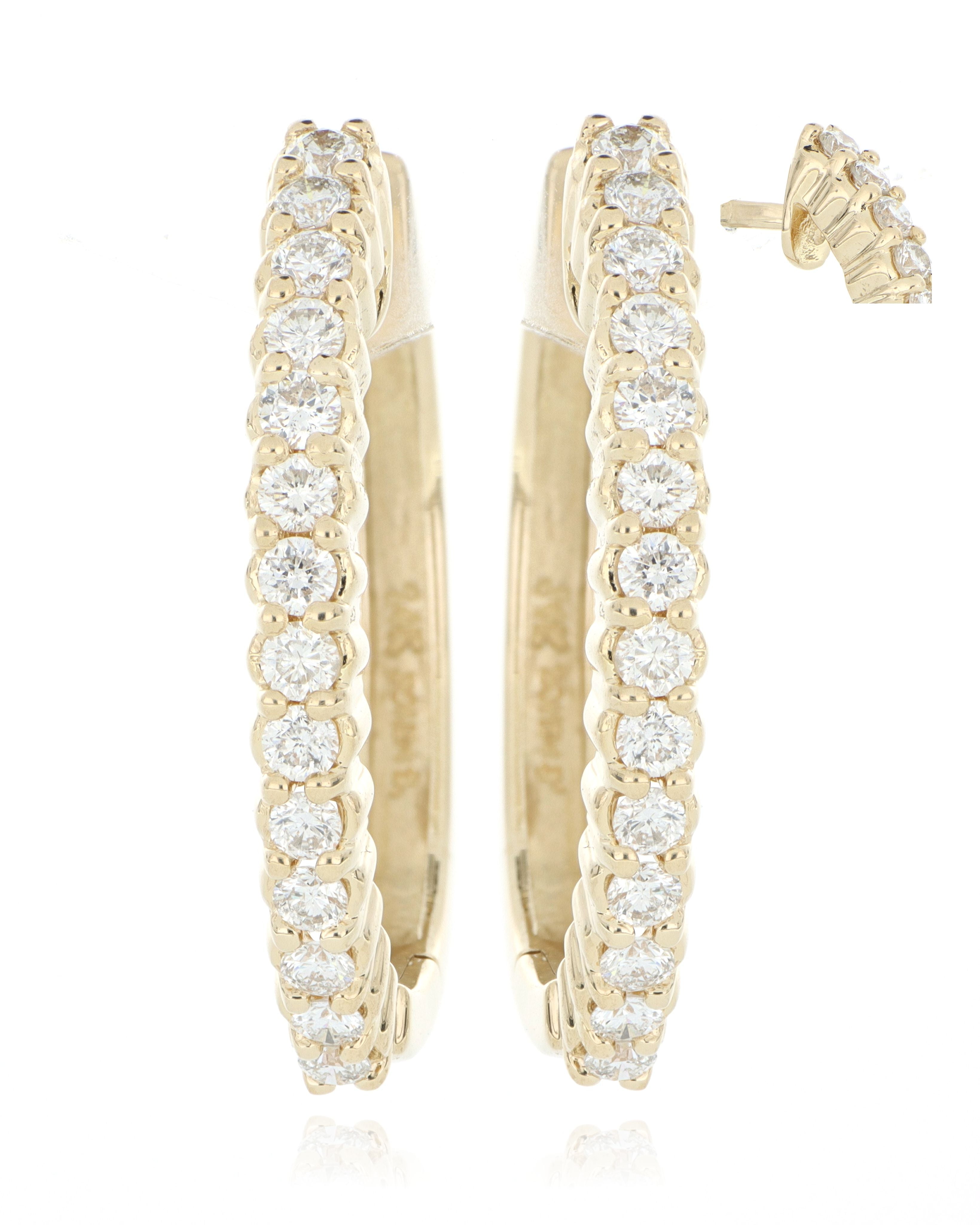 14k Yellow Gold Diamond Hoops