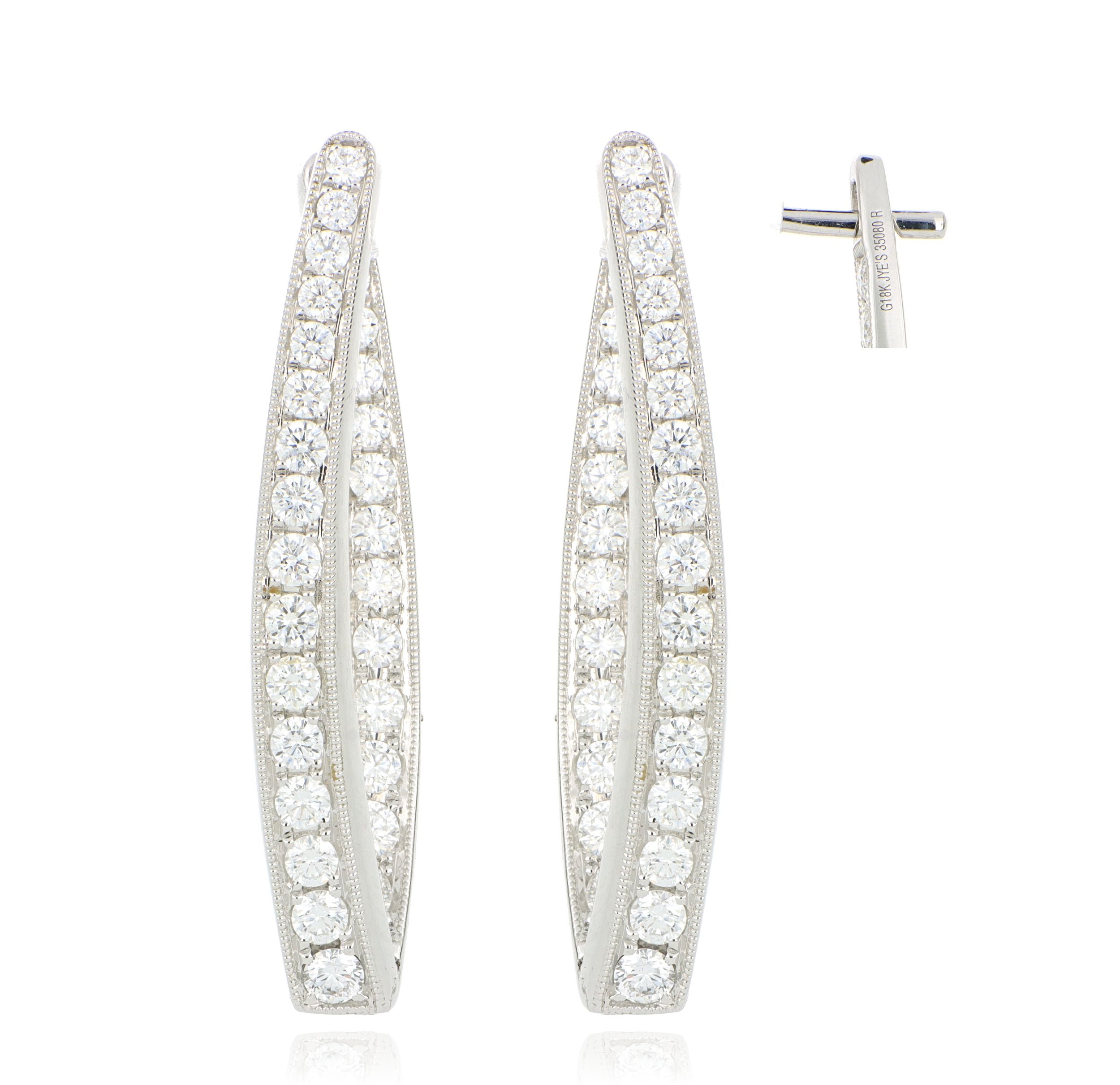 18k White Gold Diamond Inside Out Hoop Earrings - Charles Koll Jewelers