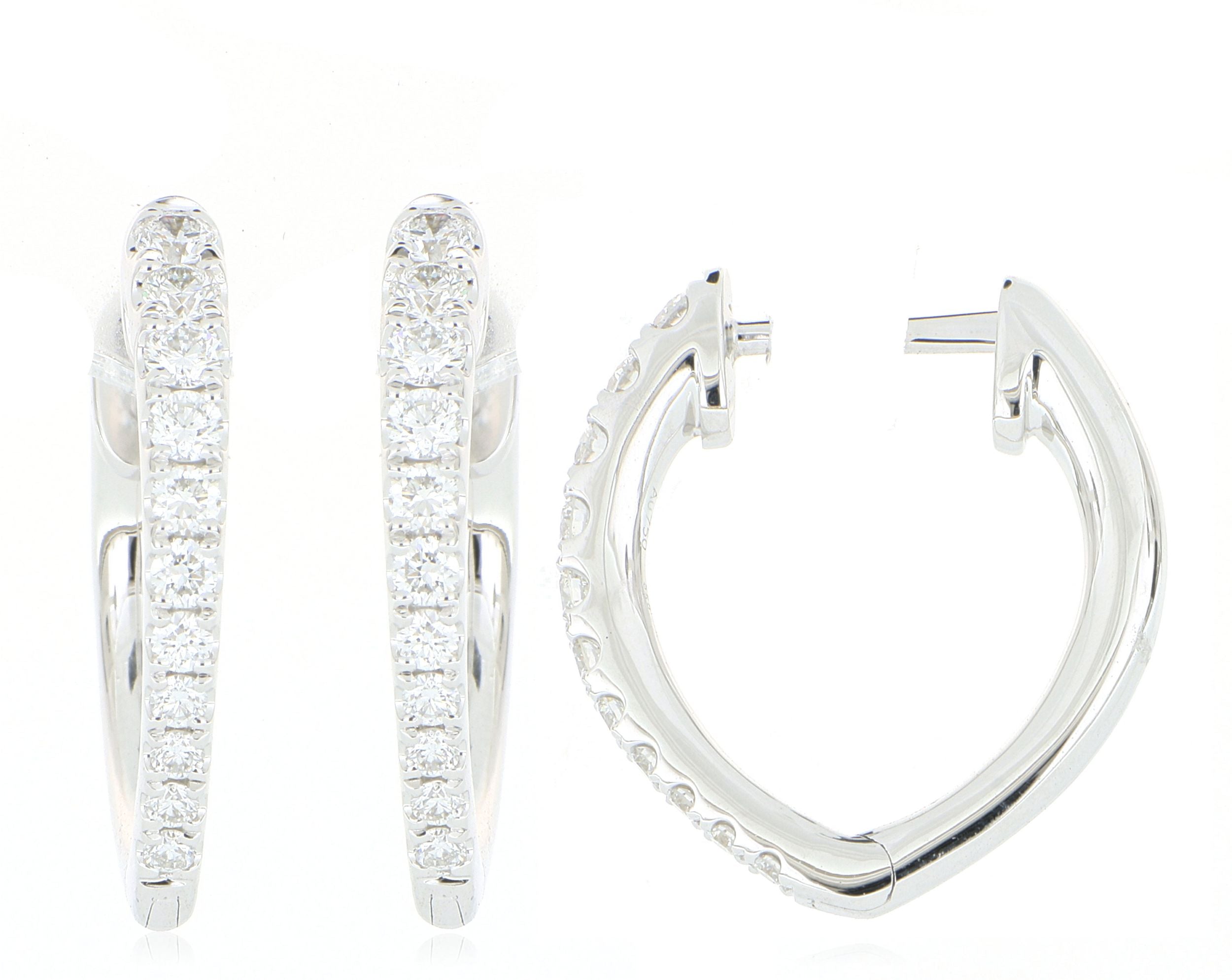 18k White Gold Imperial Diamond Huggies - Charles Koll Jewelers